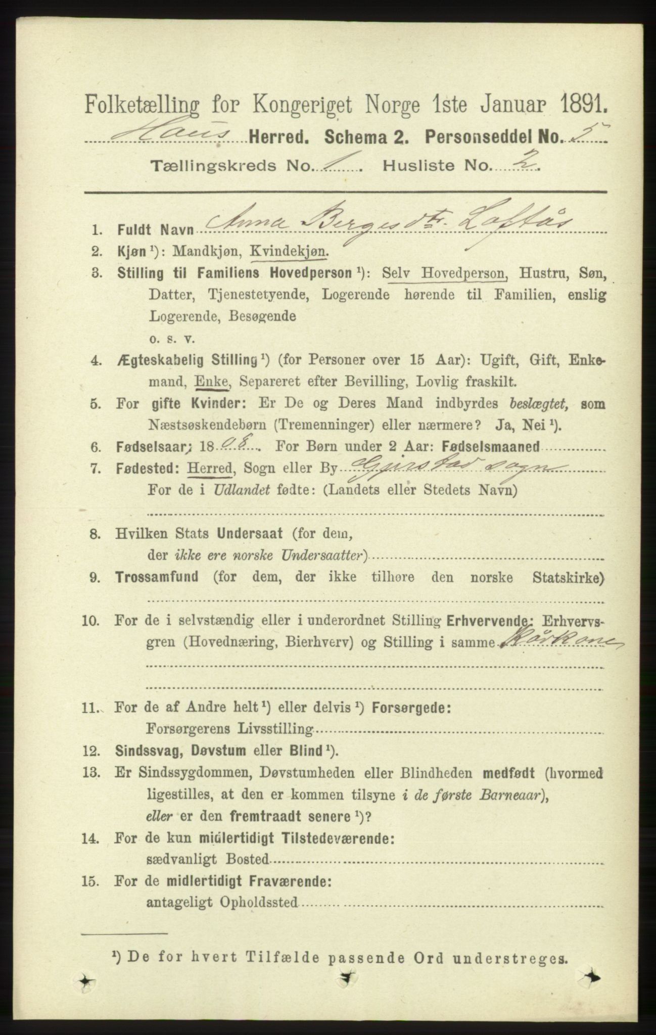 RA, 1891 census for 1250 Haus, 1891, p. 107