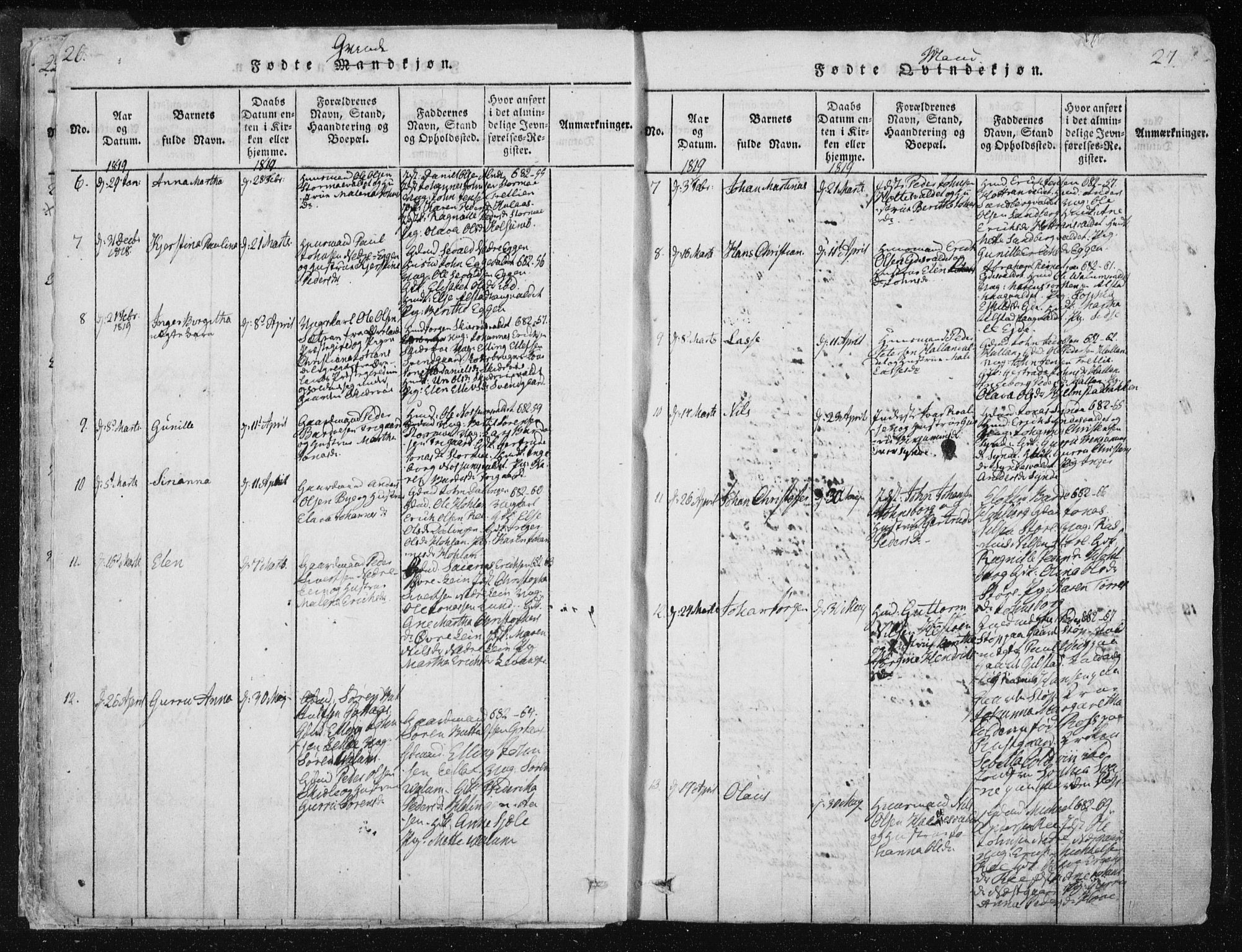 Ministerialprotokoller, klokkerbøker og fødselsregistre - Nord-Trøndelag, AV/SAT-A-1458/717/L0148: Parish register (official) no. 717A04 /1, 1816-1825, p. 26-27