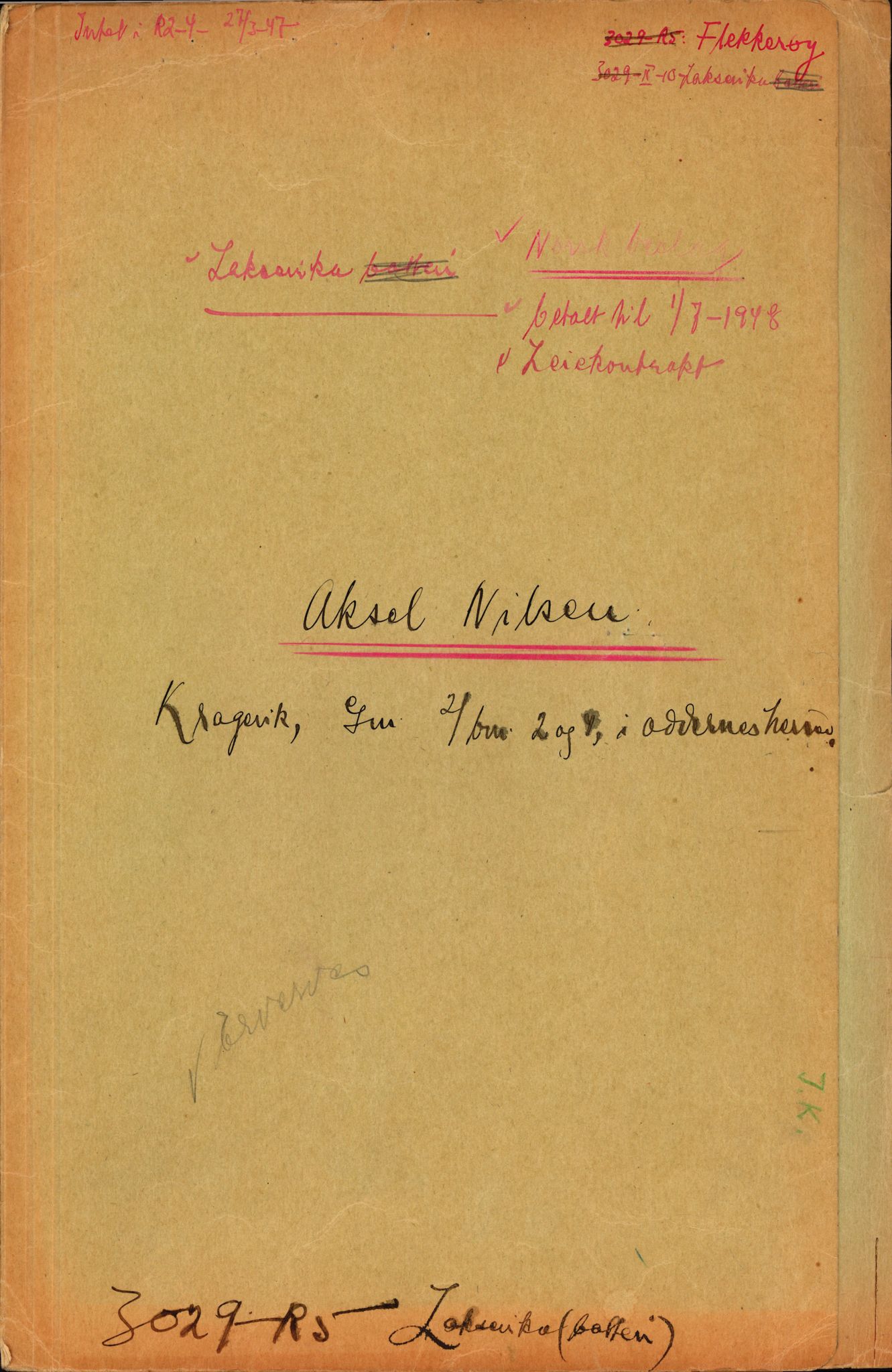 Forsvarsdepartementet, 10. kontor / Oppgjørskontoret, RA/RAFA-1225/D/Da/L0062: Laksevika batteri, Kristiansand; Laksevåg ubåtbunker, Bergen, 1940-1962, p. 346