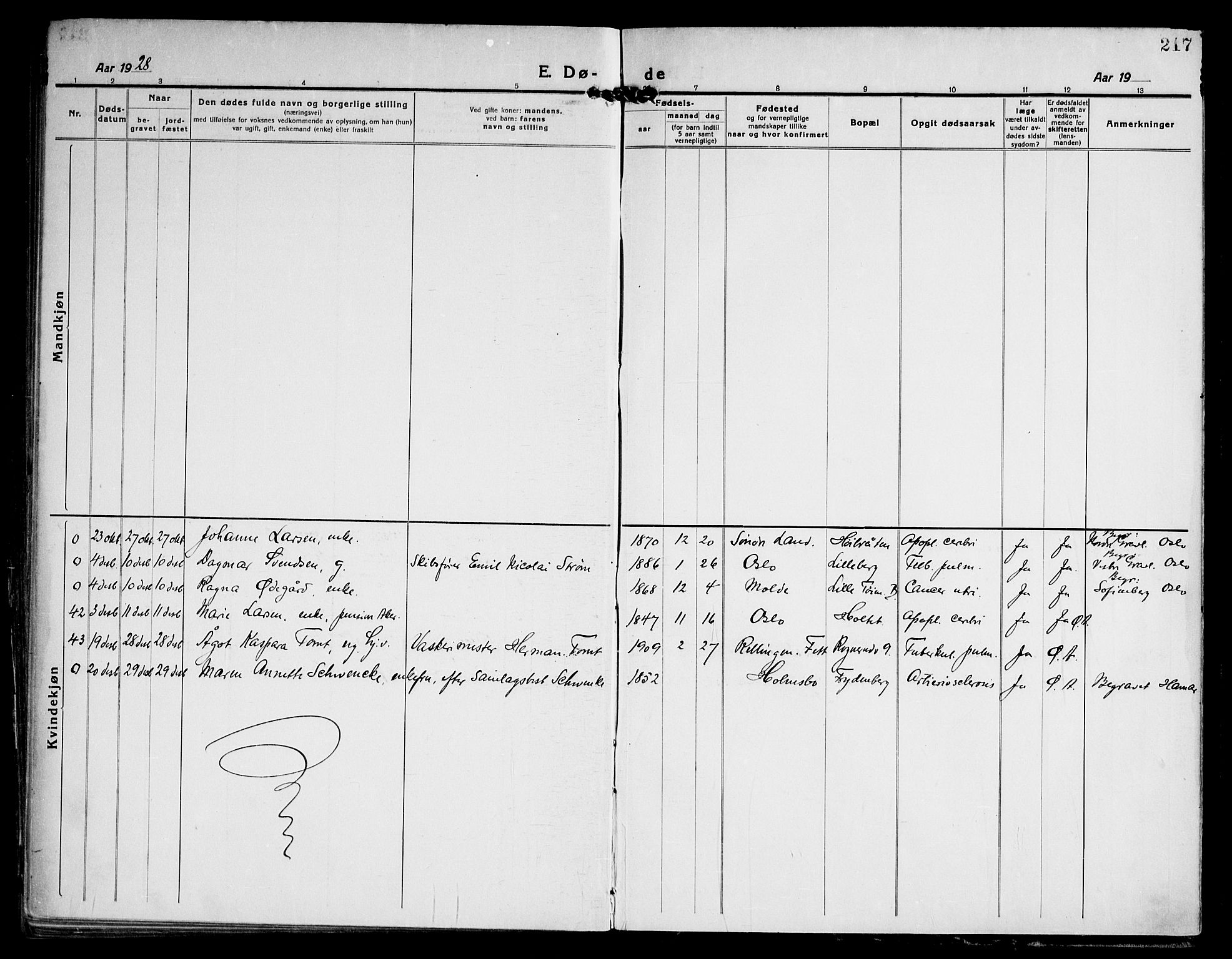 Østre Aker prestekontor Kirkebøker, SAO/A-10840/F/Fa/L0013: Parish register (official) no. I 13, 1918-1929, p. 217