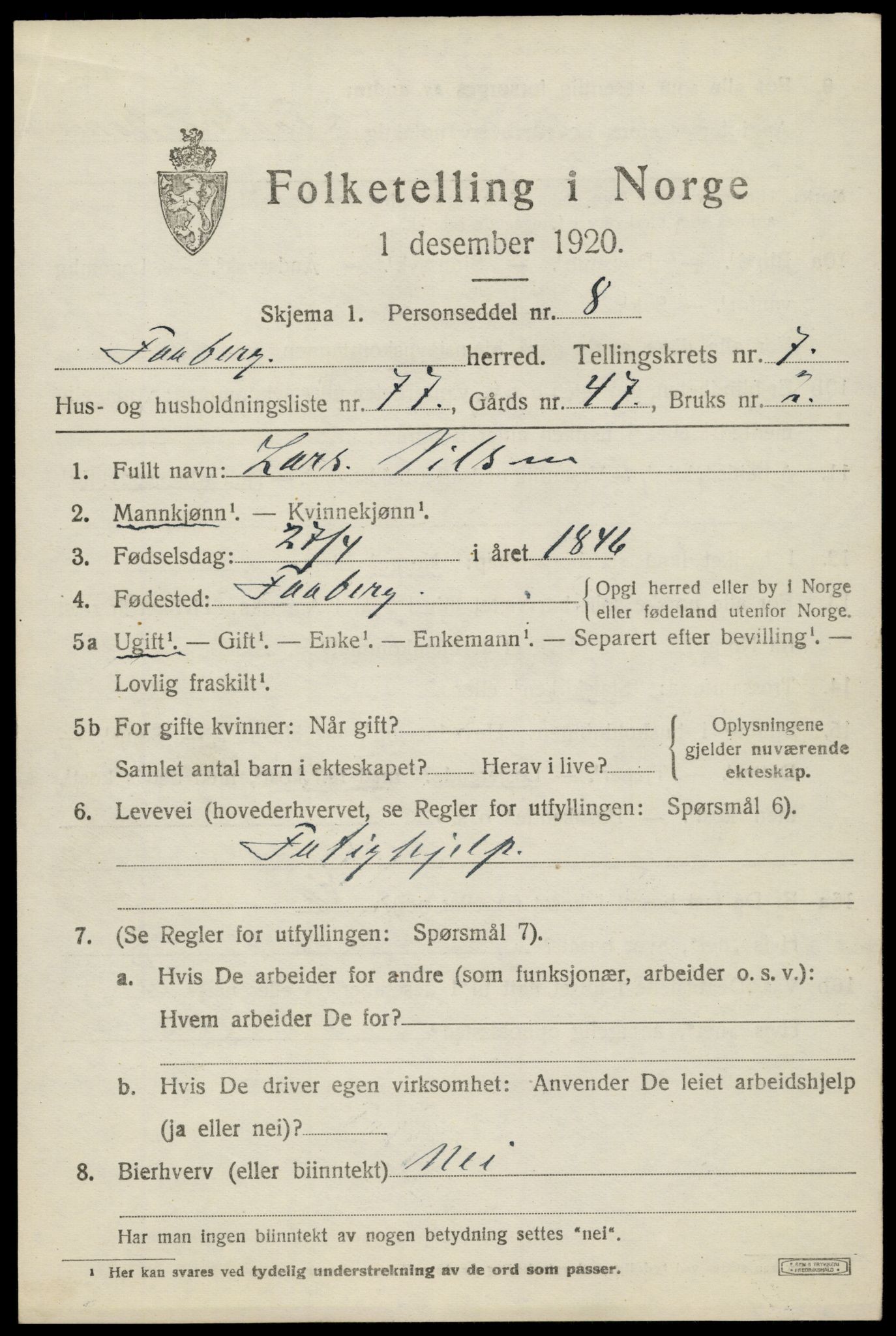 SAH, 1920 census for Fåberg, 1920, p. 9202