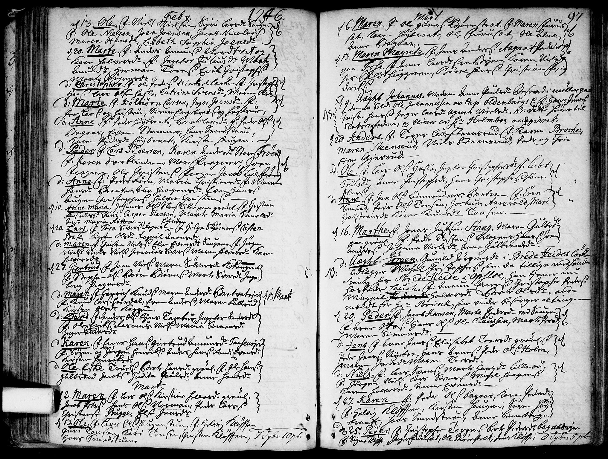 Aker prestekontor kirkebøker, SAO/A-10861/F/L0007: Parish register (official) no. 7, 1734-1748, p. 97