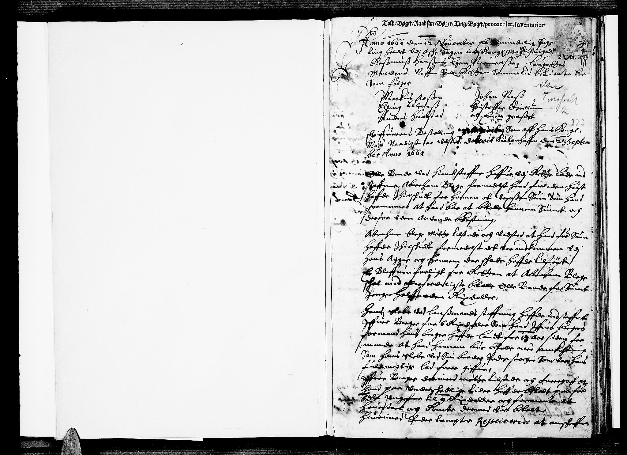 Aker sorenskriveri, SAO/A-10895/F/Fb/L0001/0002: Tingbøker, nr. 1-5b / Tingbok nr. 2, 1661-1662, p. 0b-1a