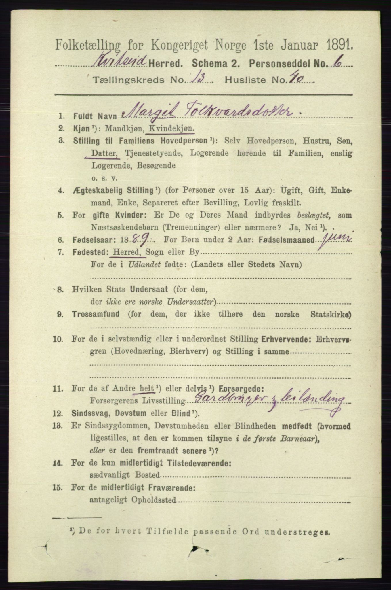 RA, 1891 census for 0829 Kviteseid, 1891, p. 3312