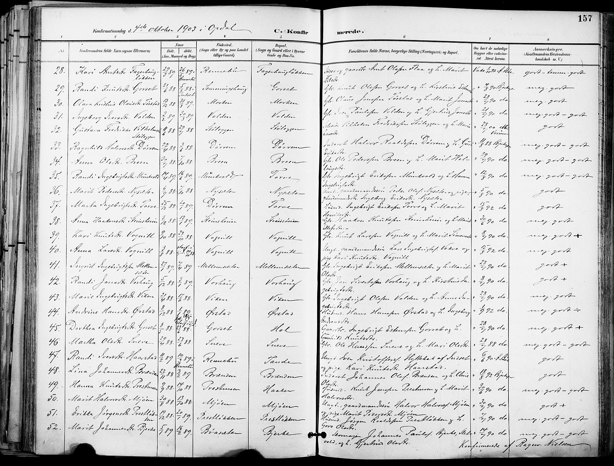 Ministerialprotokoller, klokkerbøker og fødselsregistre - Sør-Trøndelag, AV/SAT-A-1456/678/L0902: Parish register (official) no. 678A11, 1895-1911, p. 157