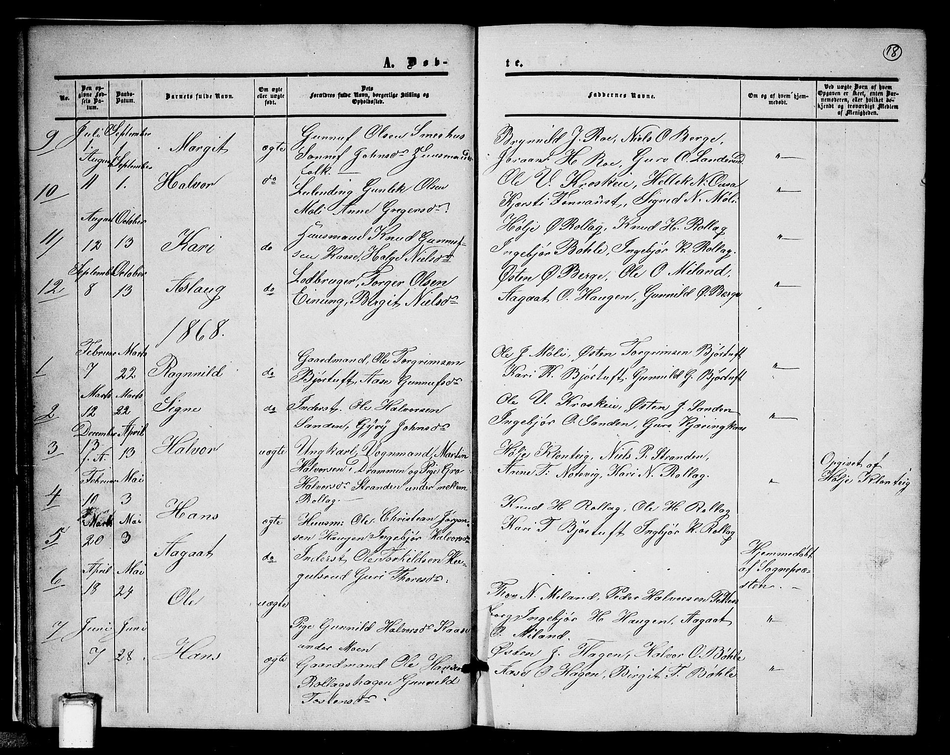 Tinn kirkebøker, SAKO/A-308/G/Gb/L0002: Parish register (copy) no. II 2, 1851-1886, p. 18