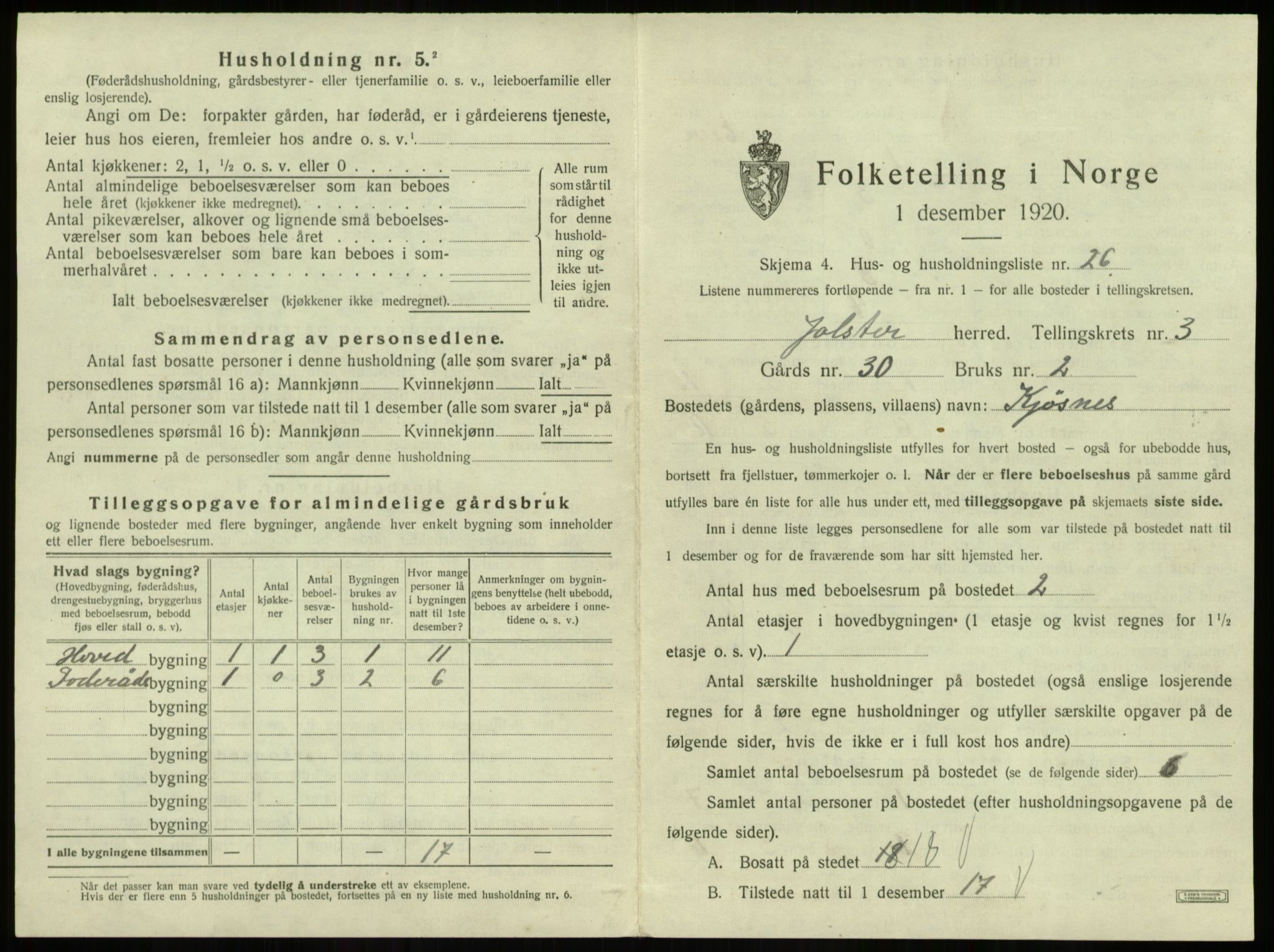 SAB, 1920 census for Jølster, 1920, p. 265