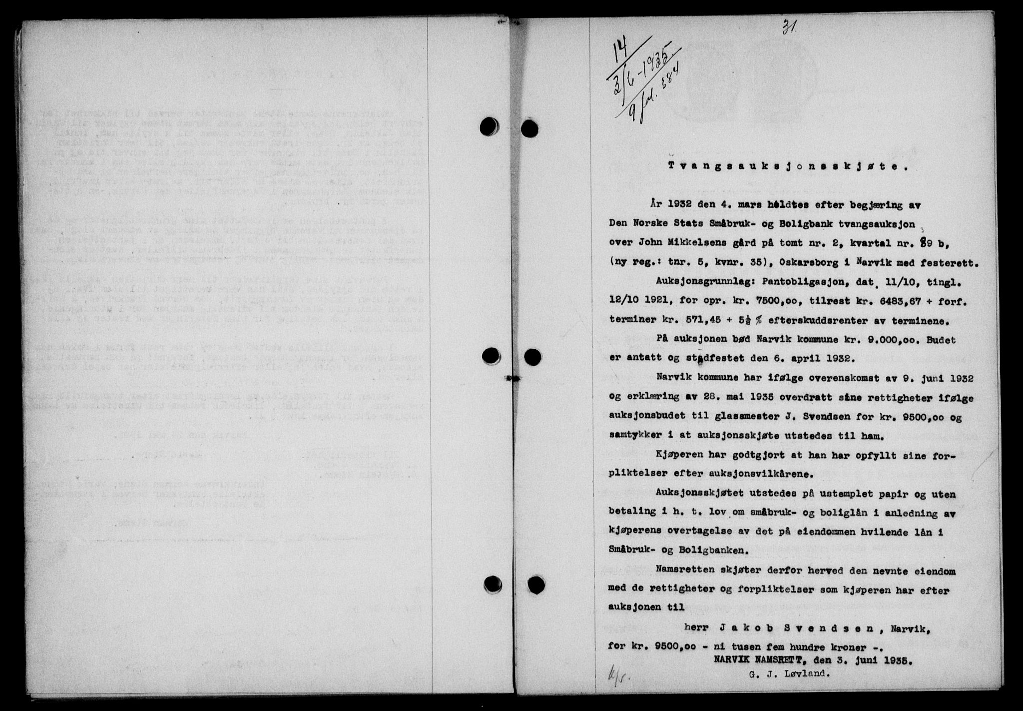 Narvik sorenskriveri, AV/SAT-A-0002/1/2/2C/2Ca/L0011: Mortgage book no. 14, 1935-1937, Deed date: 03.06.1935