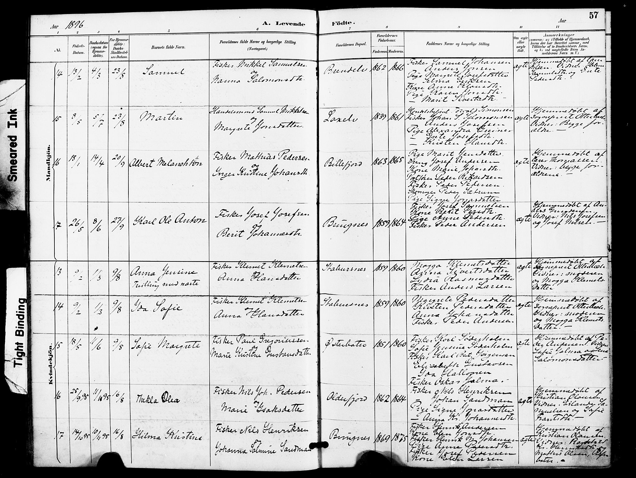 Kistrand/Porsanger sokneprestembete, AV/SATØ-S-1351/H/Ha/L0008.kirke: Parish register (official) no. 8, 1890-1898, p. 57