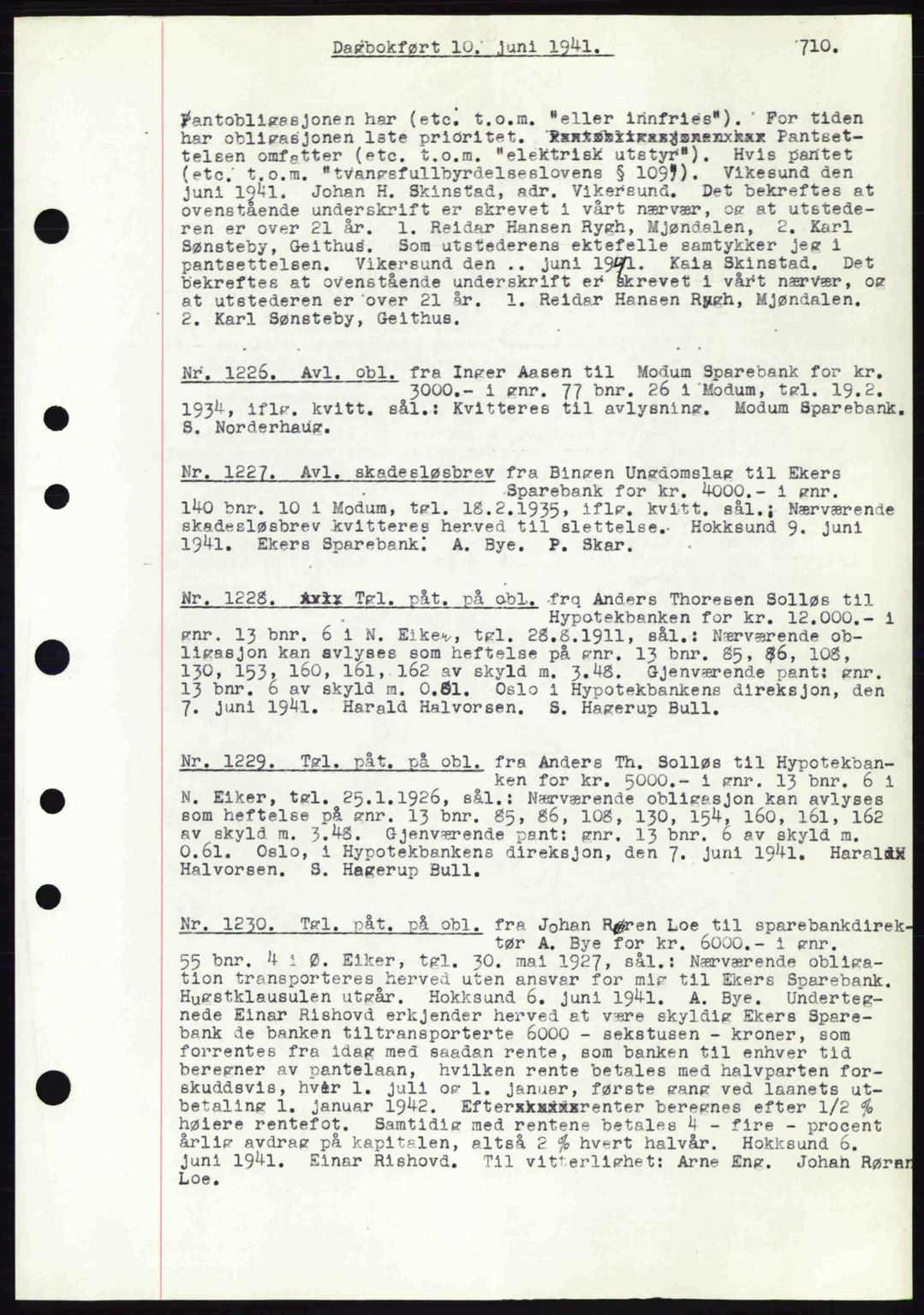 Eiker, Modum og Sigdal sorenskriveri, SAKO/A-123/G/Ga/Gab/L0043: Mortgage book no. A13, 1940-1941, Diary no: : 1226/1941