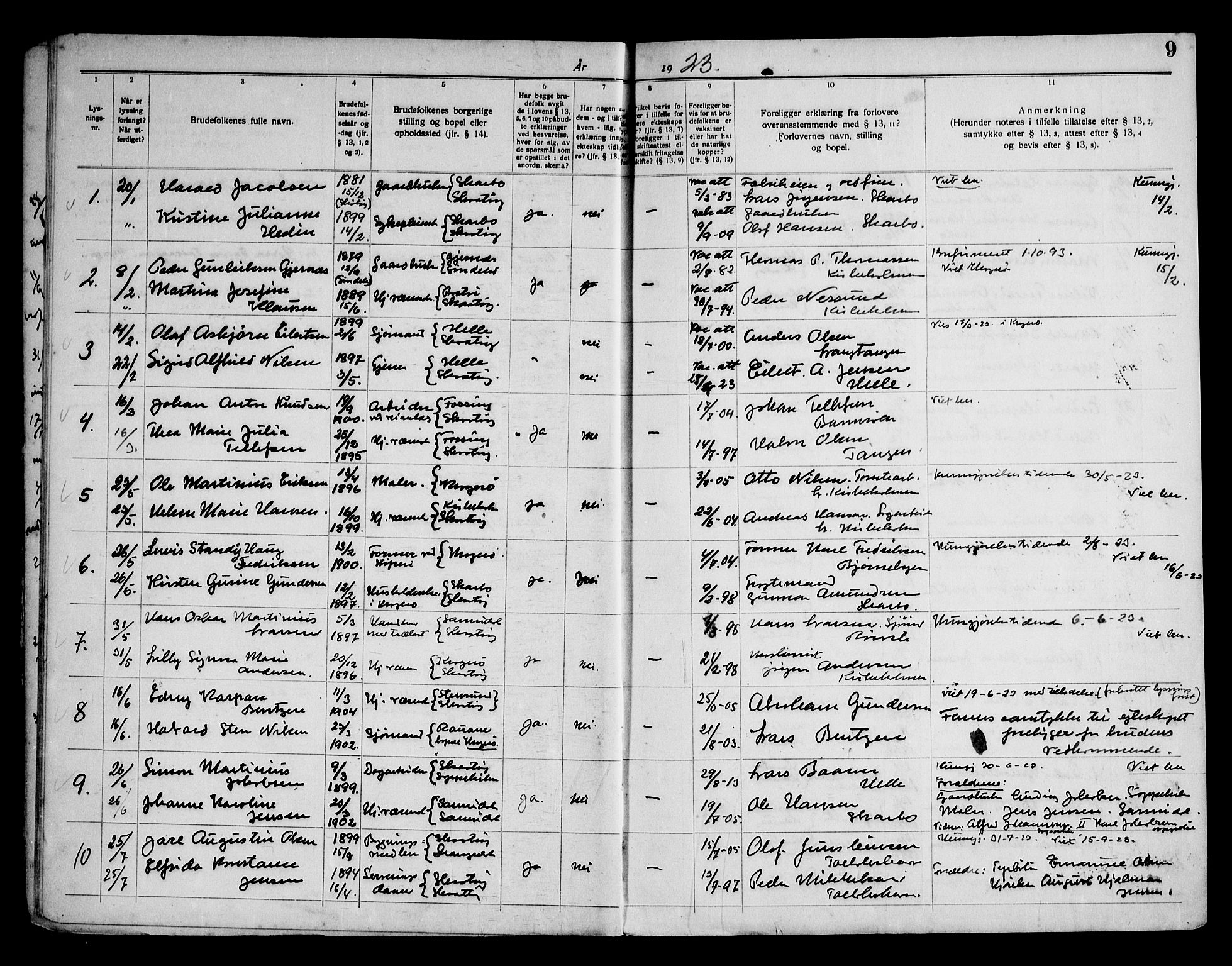 Skåtøy kirkebøker, AV/SAKO-A-304/H/Ha/L0001: Banns register no. 1, 1919-1961, p. 9
