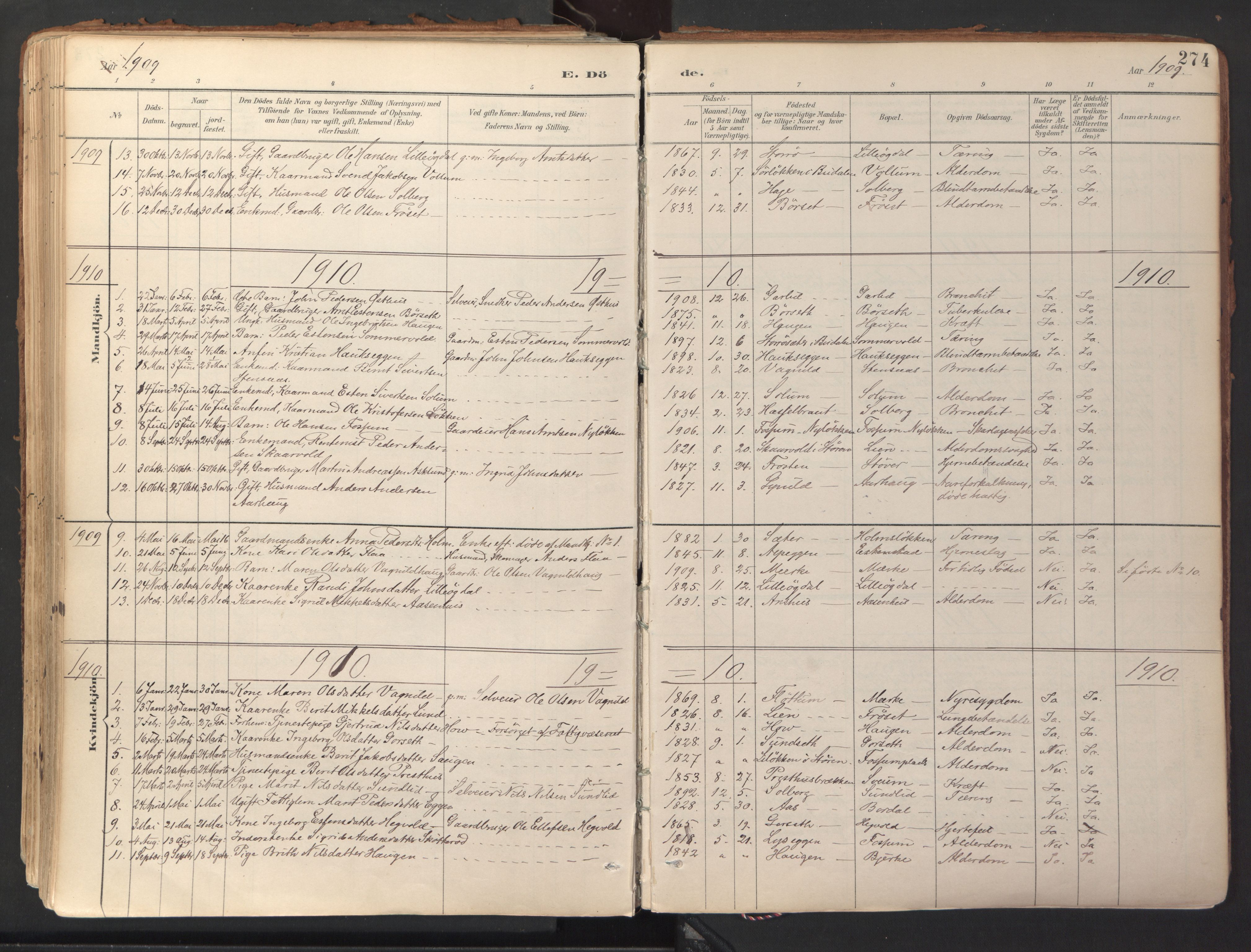 Ministerialprotokoller, klokkerbøker og fødselsregistre - Sør-Trøndelag, SAT/A-1456/689/L1041: Parish register (official) no. 689A06, 1891-1923, p. 274