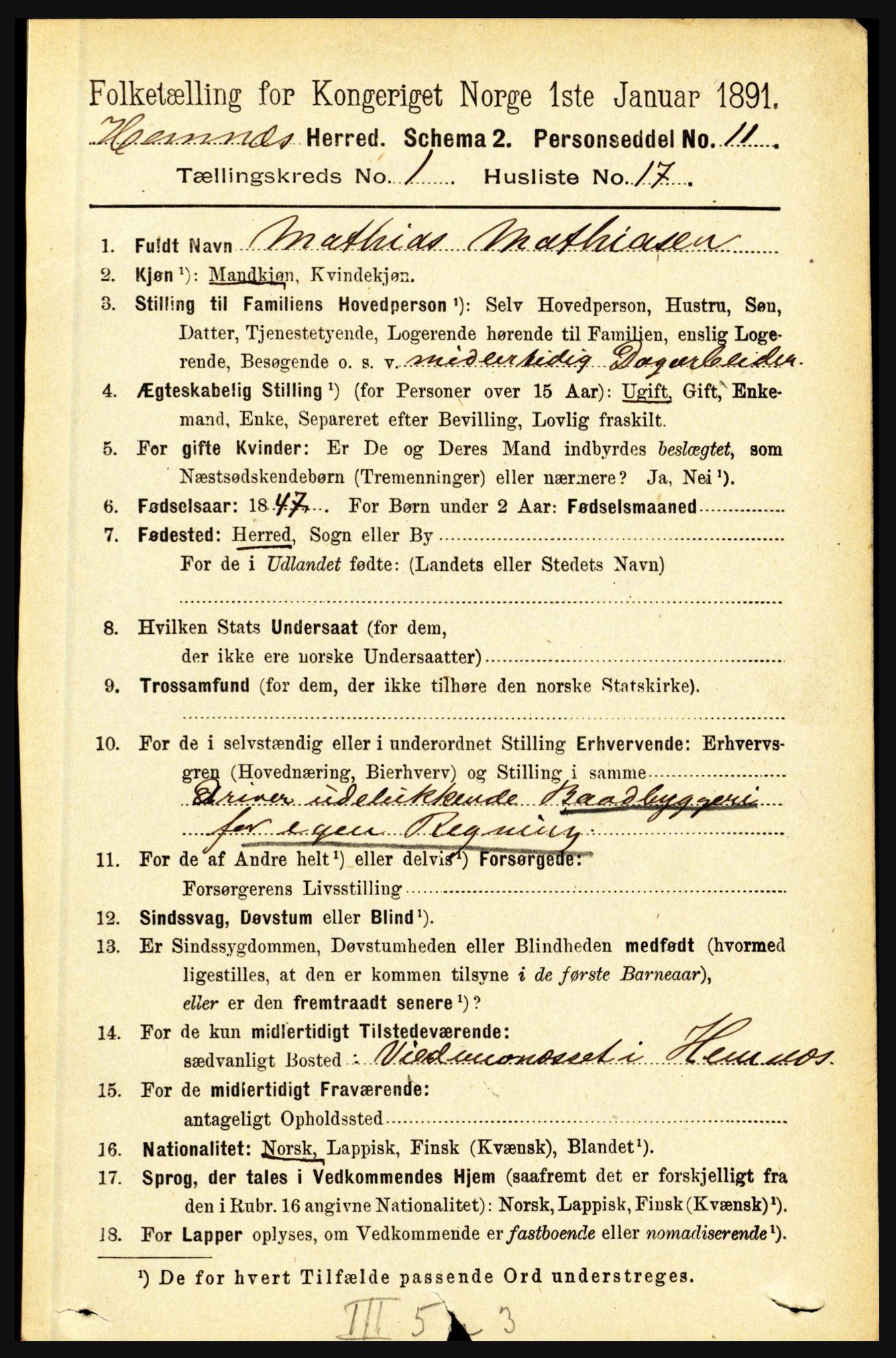 RA, 1891 census for 1832 Hemnes, 1891, p. 336