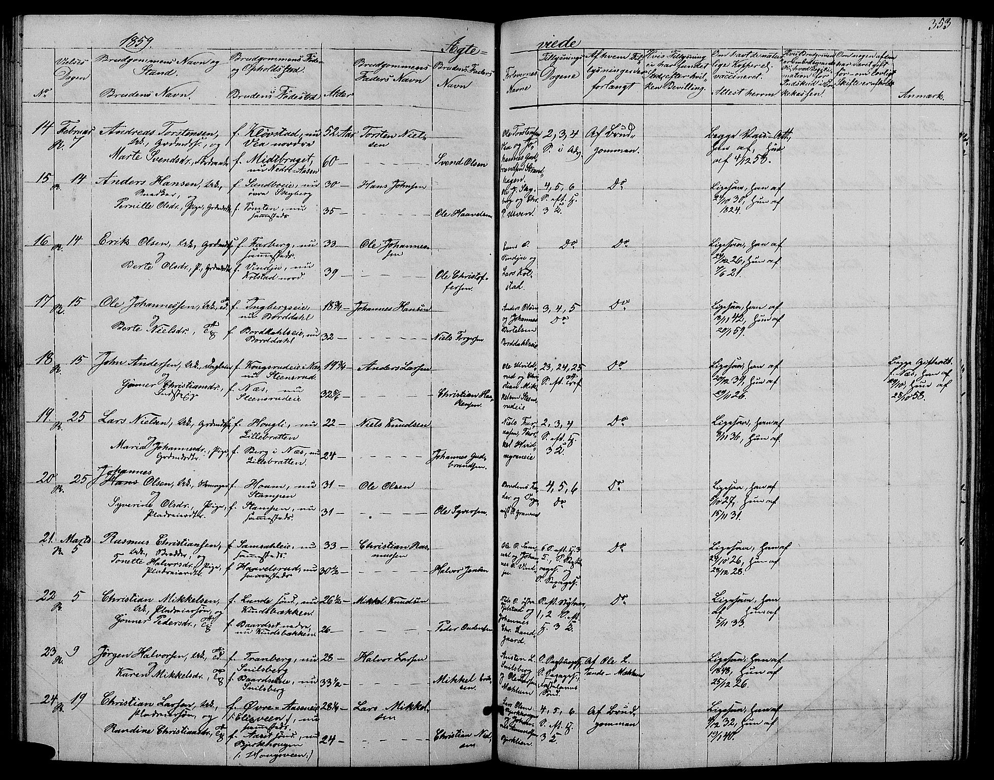 Ringsaker prestekontor, AV/SAH-PREST-014/L/La/L0006: Parish register (copy) no. 6, 1851-1860, p. 353