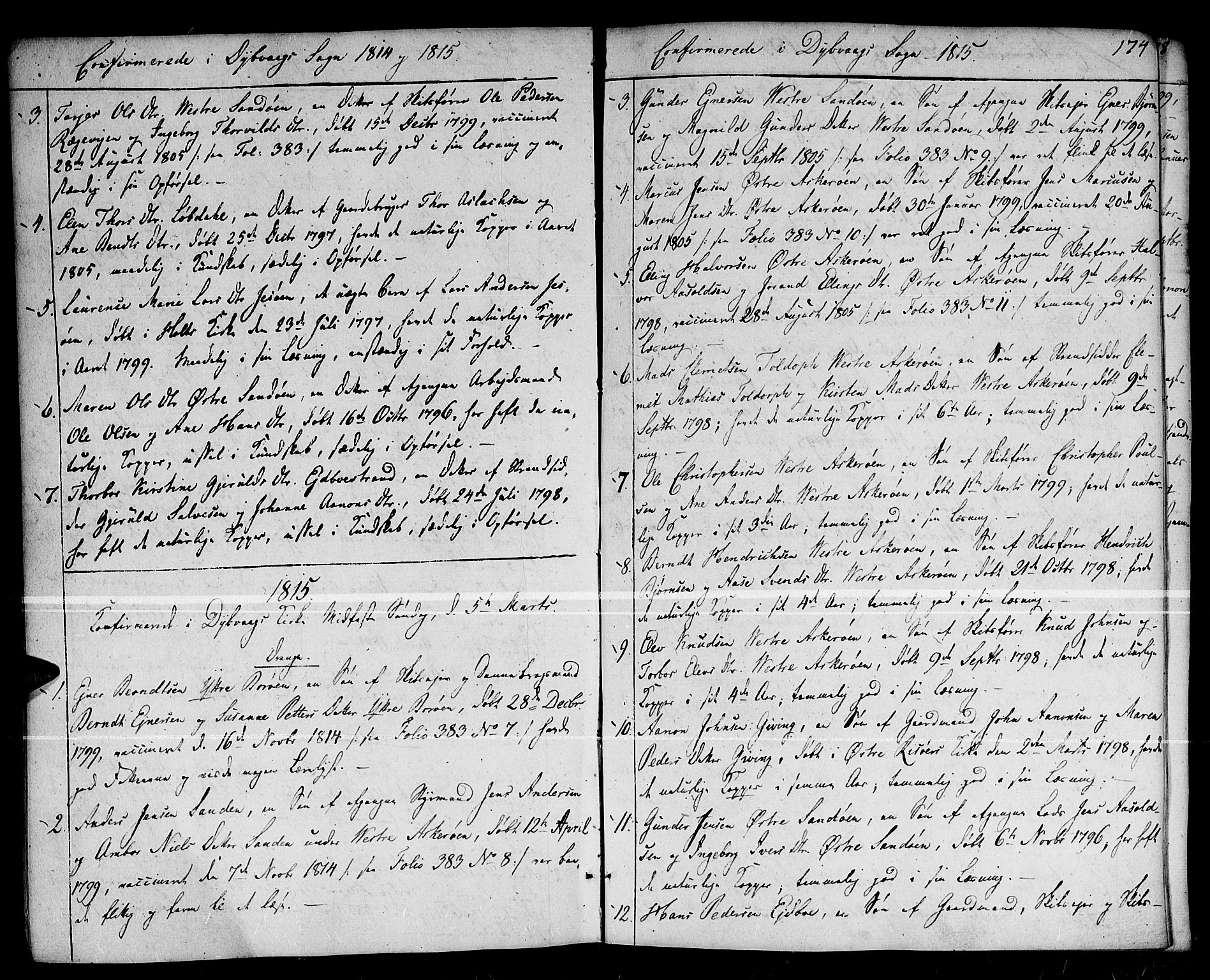 Dypvåg sokneprestkontor, SAK/1111-0007/F/Fa/Faa/L0002: Parish register (official) no. A 2/ 1, 1813-1824, p. 174