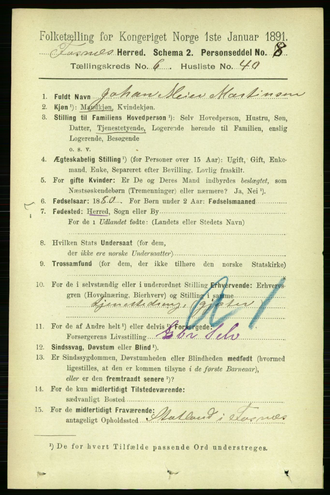 RA, 1891 census for 1748 Fosnes, 1891, p. 3033