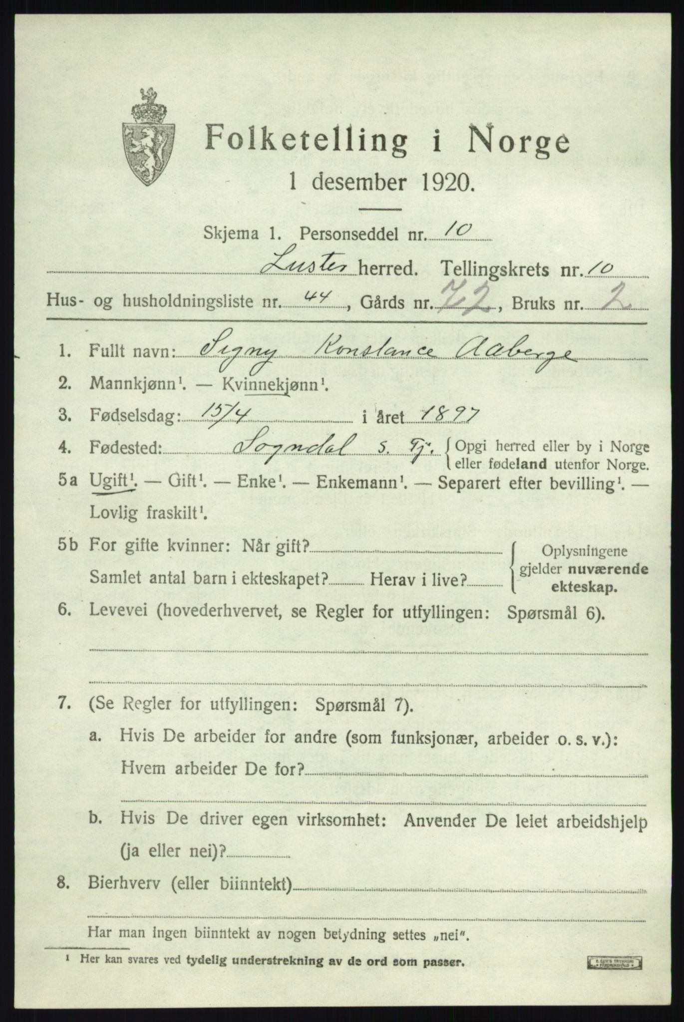 SAB, 1920 census for Luster, 1920, p. 5778