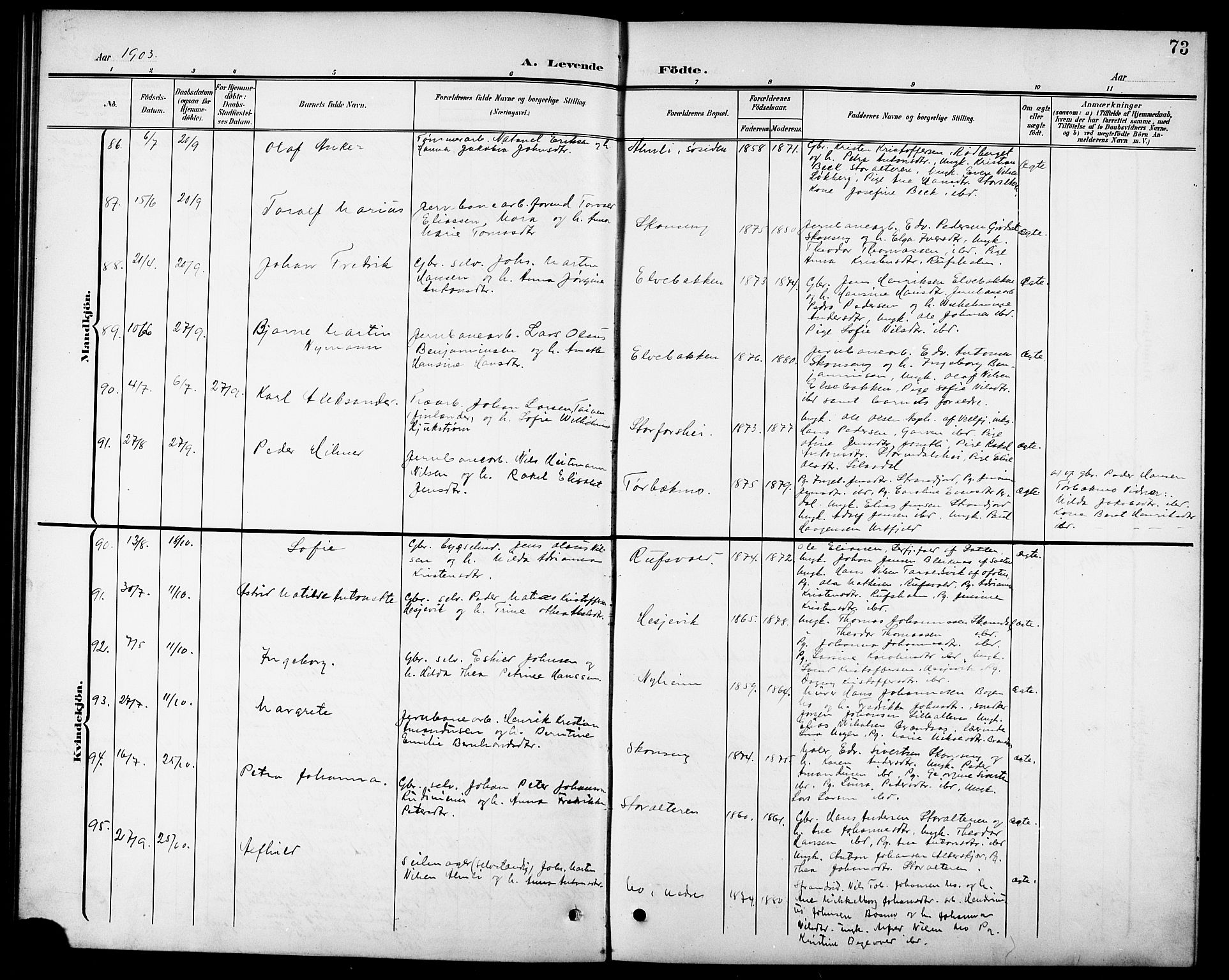 Ministerialprotokoller, klokkerbøker og fødselsregistre - Nordland, AV/SAT-A-1459/827/L0422: Parish register (copy) no. 827C11, 1899-1912, p. 73