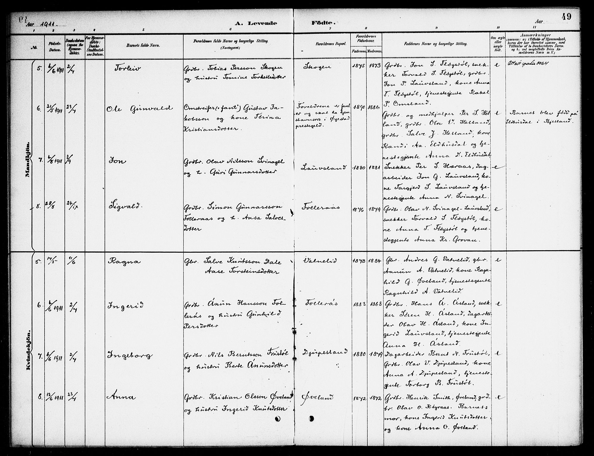 Bjelland sokneprestkontor, AV/SAK-1111-0005/F/Fa/Fab/L0004: Parish register (official) no. A 4, 1887-1920, p. 49