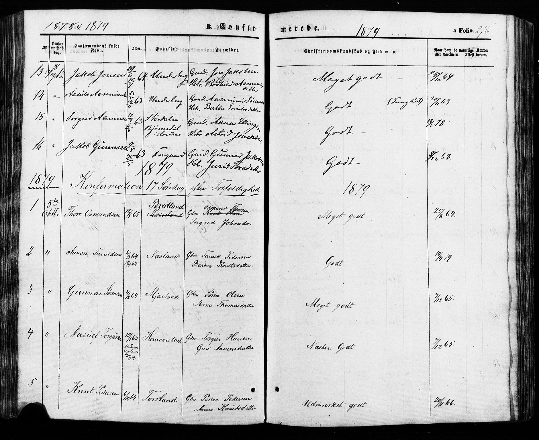 Åseral sokneprestkontor, AV/SAK-1111-0051/F/Fa/L0002: Parish register (official) no. A 2, 1854-1884, p. 276