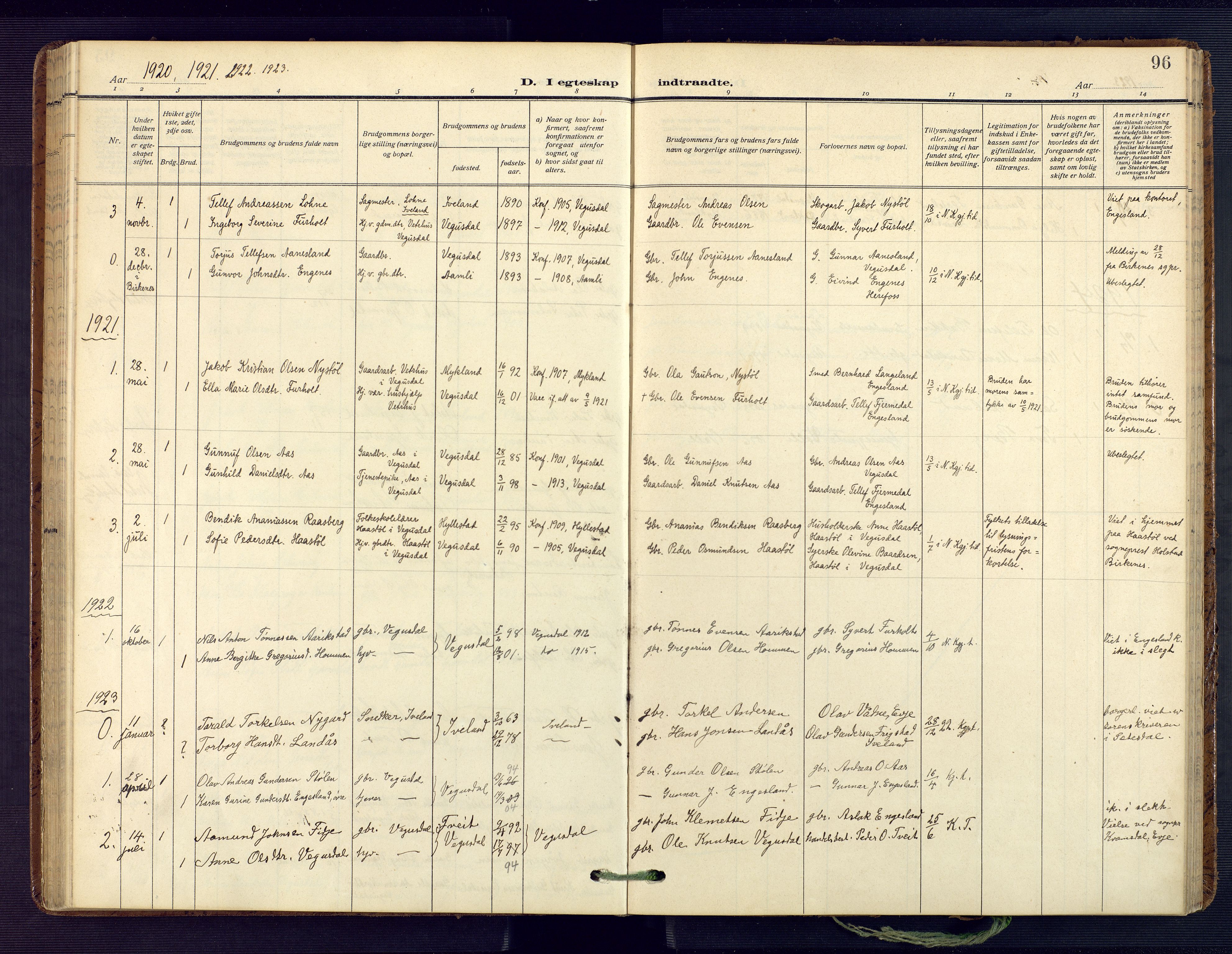 Herefoss sokneprestkontor, SAK/1111-0019/F/Fa/Fab/L0005: Parish register (official) no. A 5, 1910-1932, p. 96