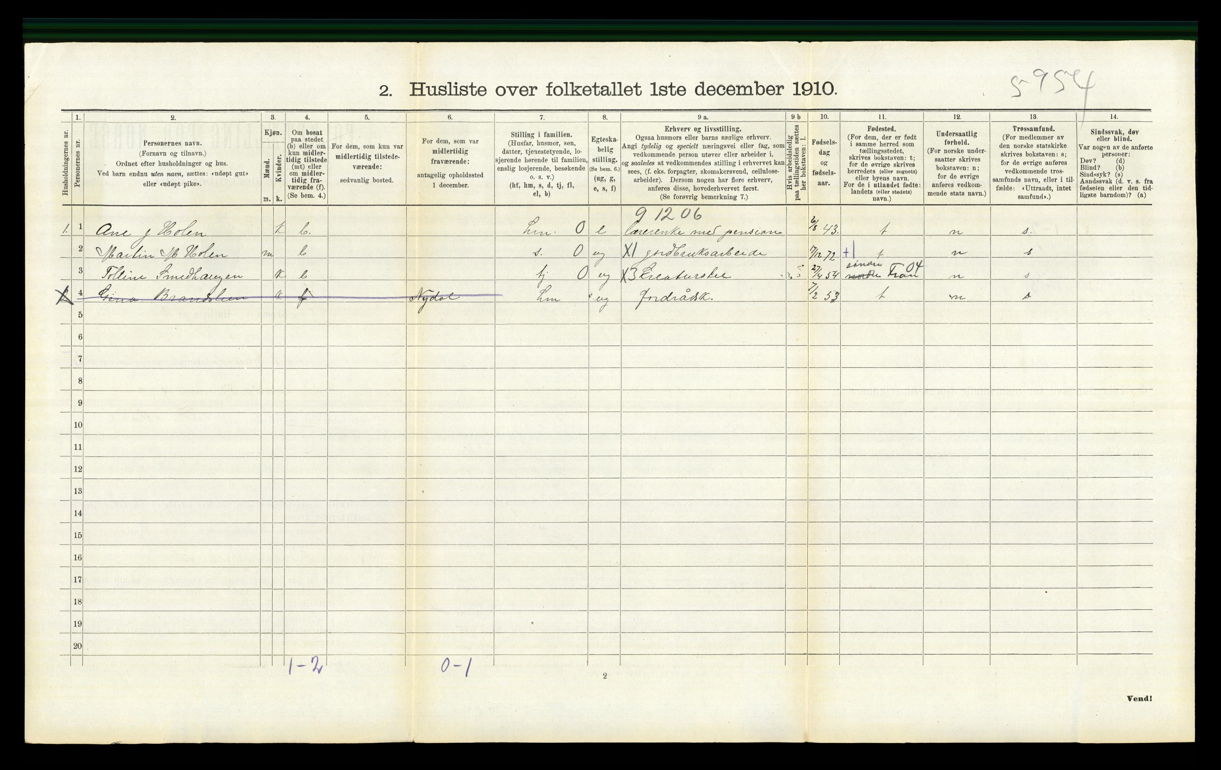 RA, 1910 census for Vestre Gausdal, 1910, p. 740