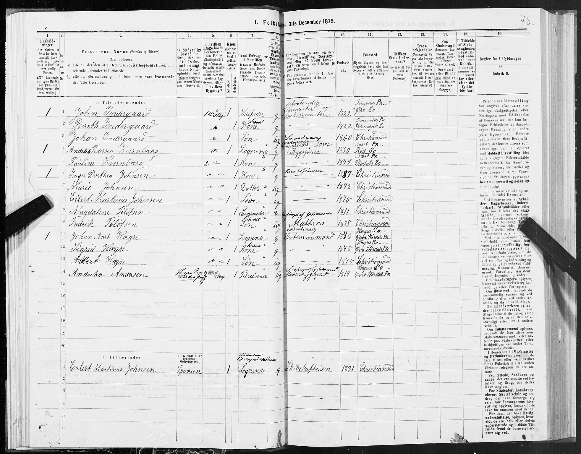 SAT, 1875 census for 1503B Kristiansund/Kristiansund, 1875, p. 2046