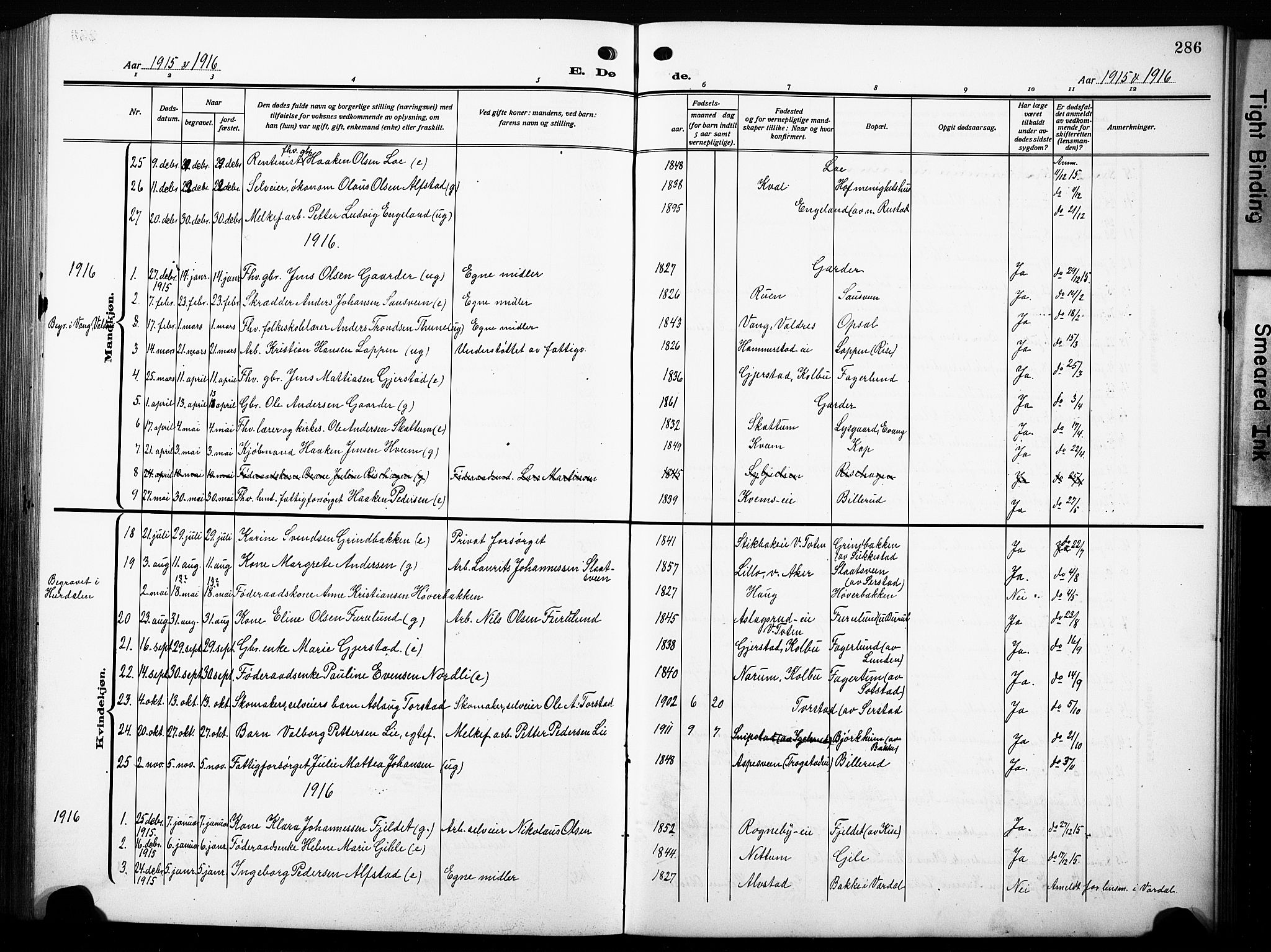 Østre Toten prestekontor, SAH/PREST-104/H/Ha/Hab/L0010: Parish register (copy) no. 10, 1912-1933, p. 286