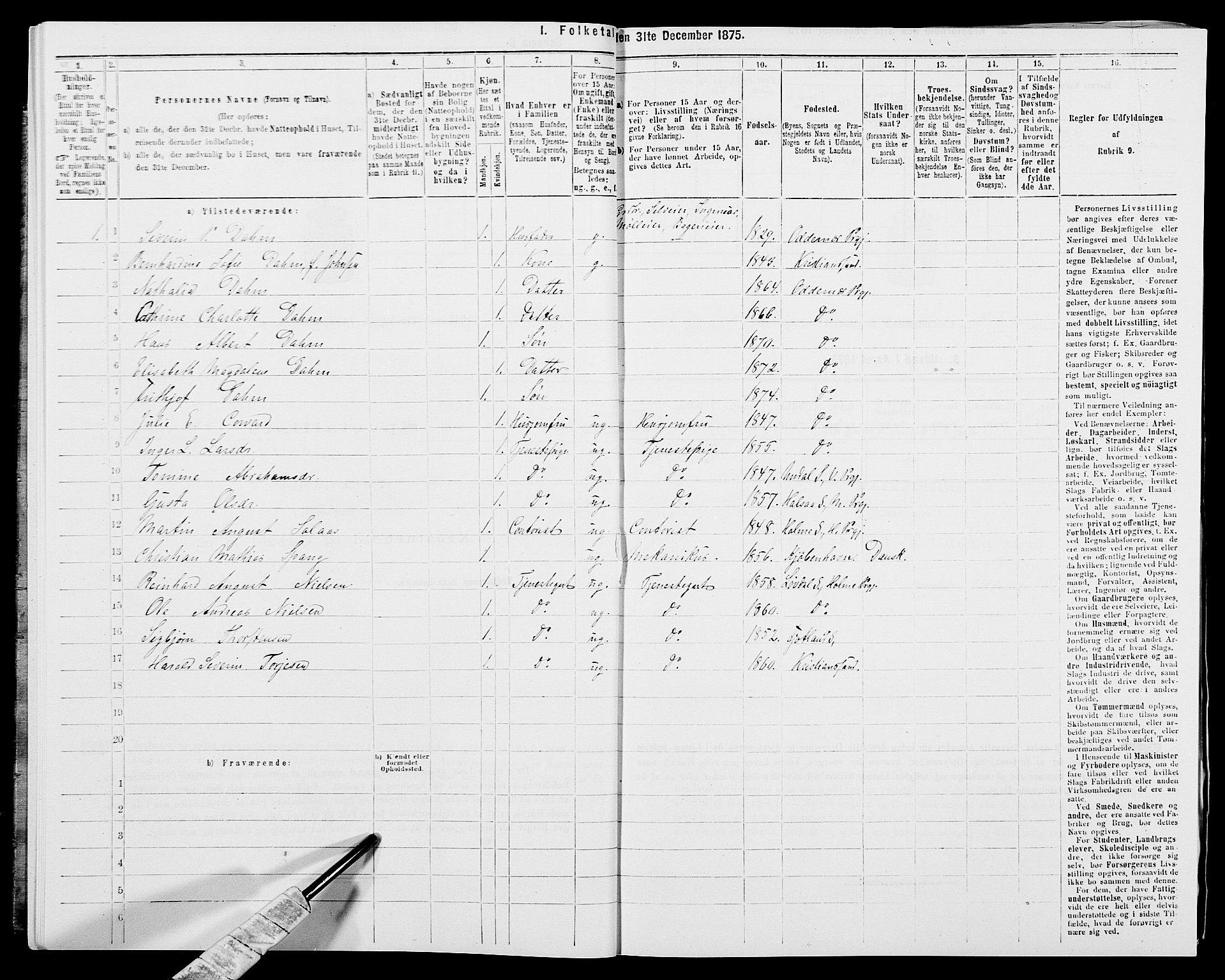 SAK, 1875 census for 1012P Oddernes, 1875, p. 846