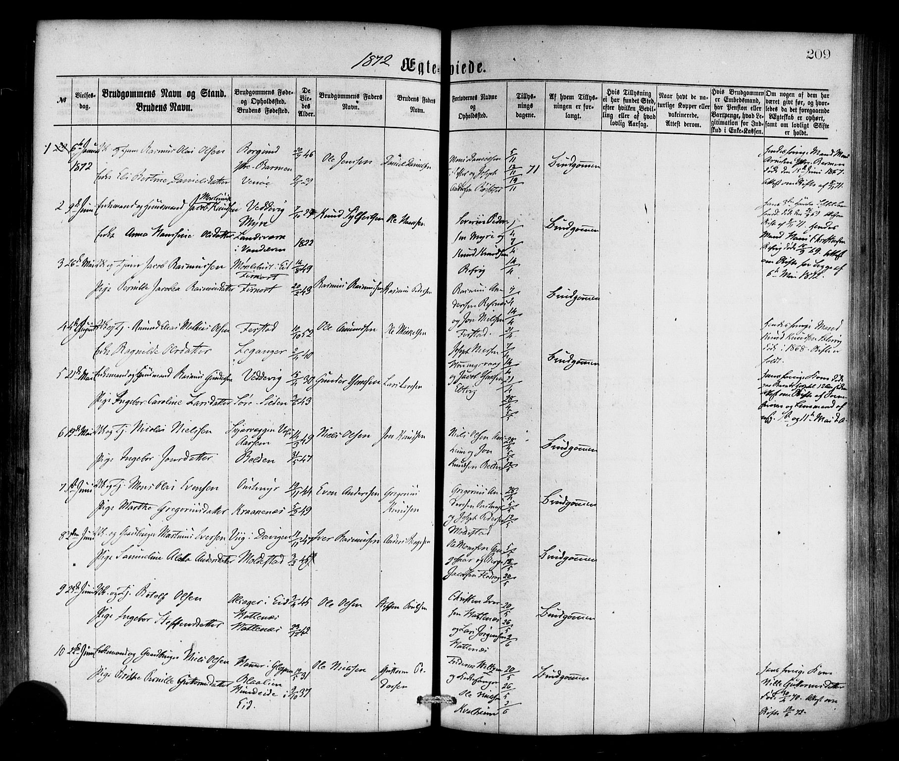 Selje sokneprestembete, SAB/A-99938/H/Ha/Haa/Haaa: Parish register (official) no. A 12, 1870-1880, p. 209