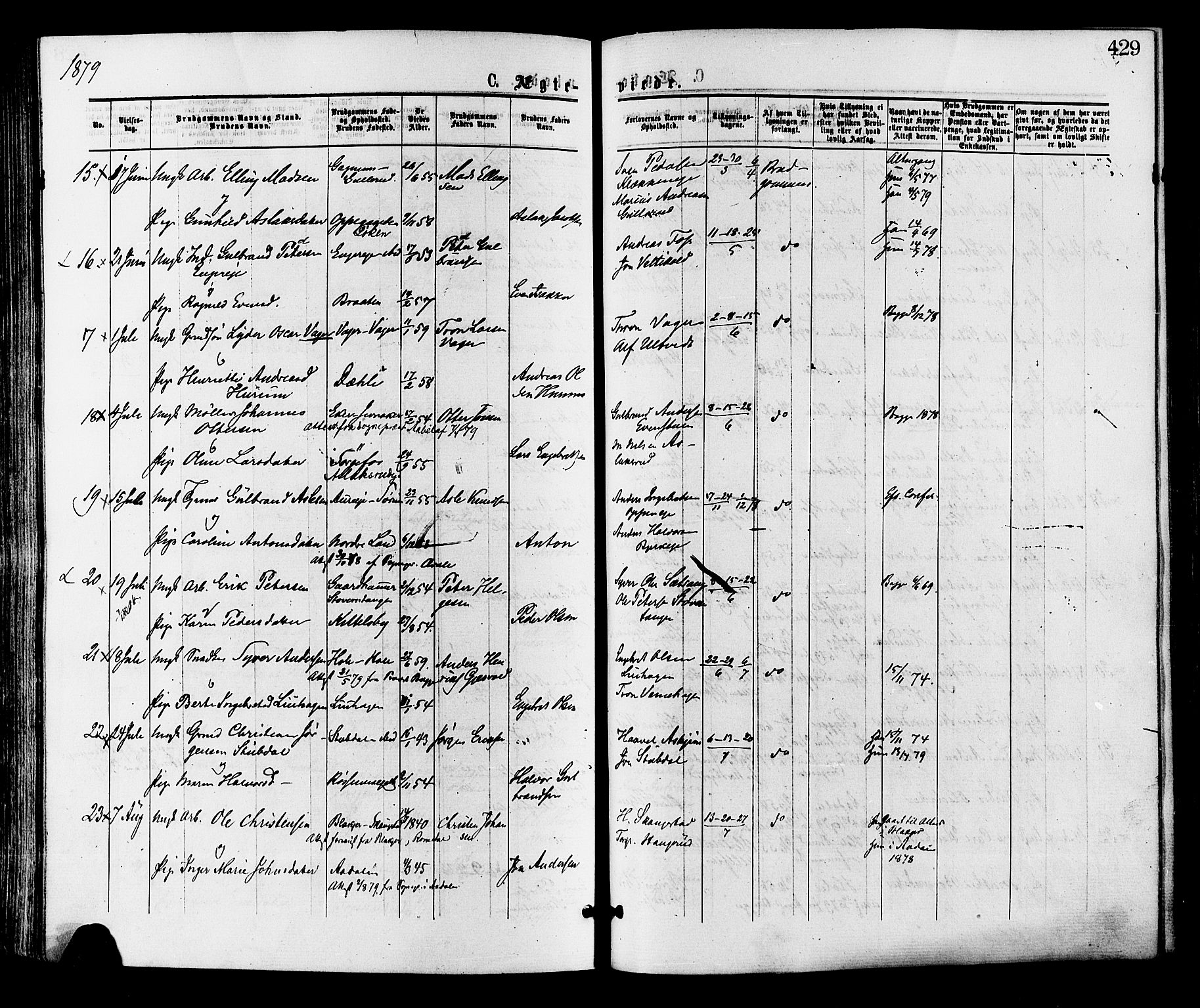 Norderhov kirkebøker, AV/SAKO-A-237/F/Fa/L0015: Parish register (official) no. 15, 1875-1884, p. 429