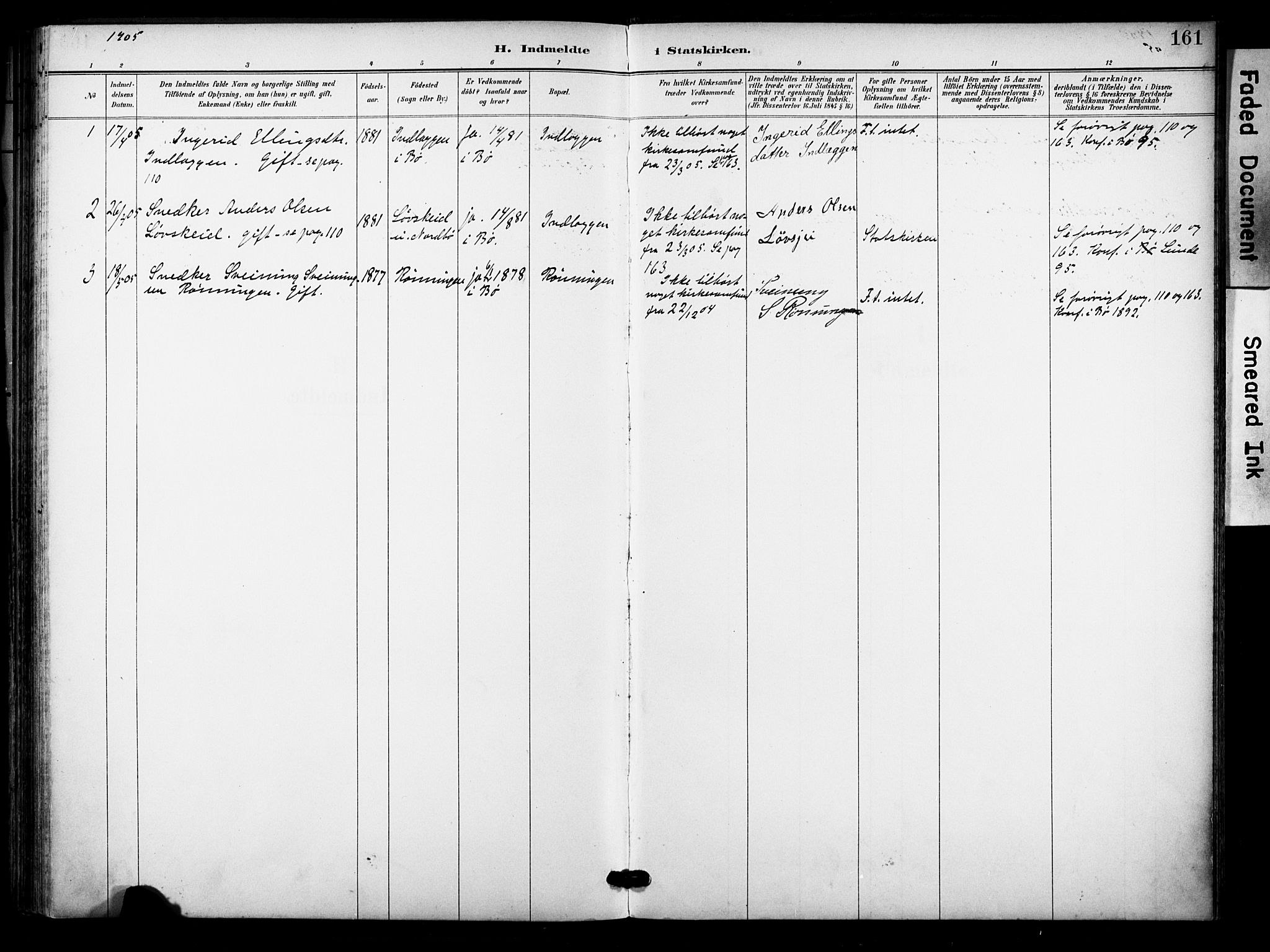 Bø kirkebøker, SAKO/A-257/F/Fa/L0012: Parish register (official) no. 12, 1900-1908, p. 161