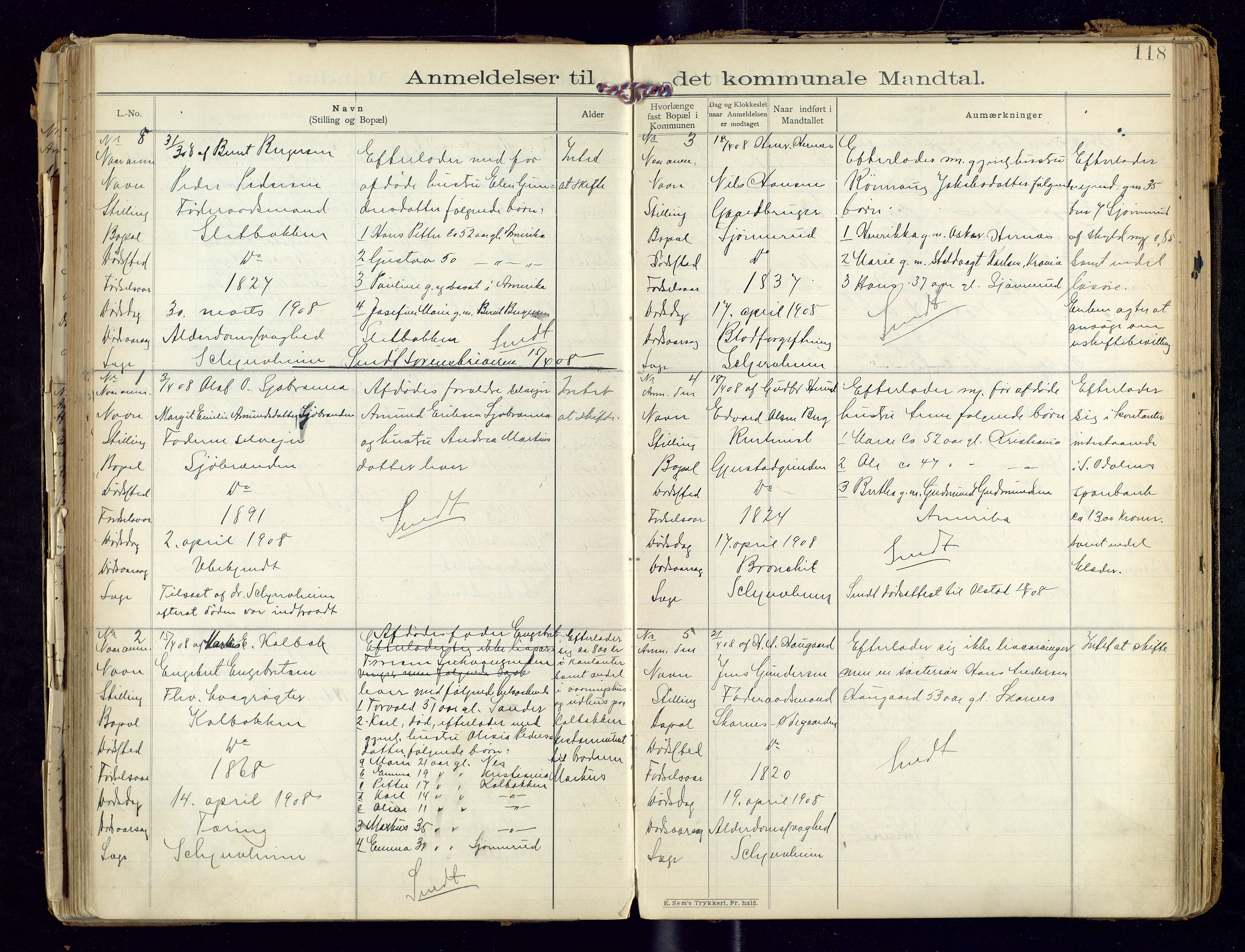 Sør-Odal lensmannskontor, AV/SAH-LHS-022/H/Hb/L0001/0002: Protokoller over anmeldte dødsfall / Protokoll over anmeldte dødsfall, 1901-1913, p. 118