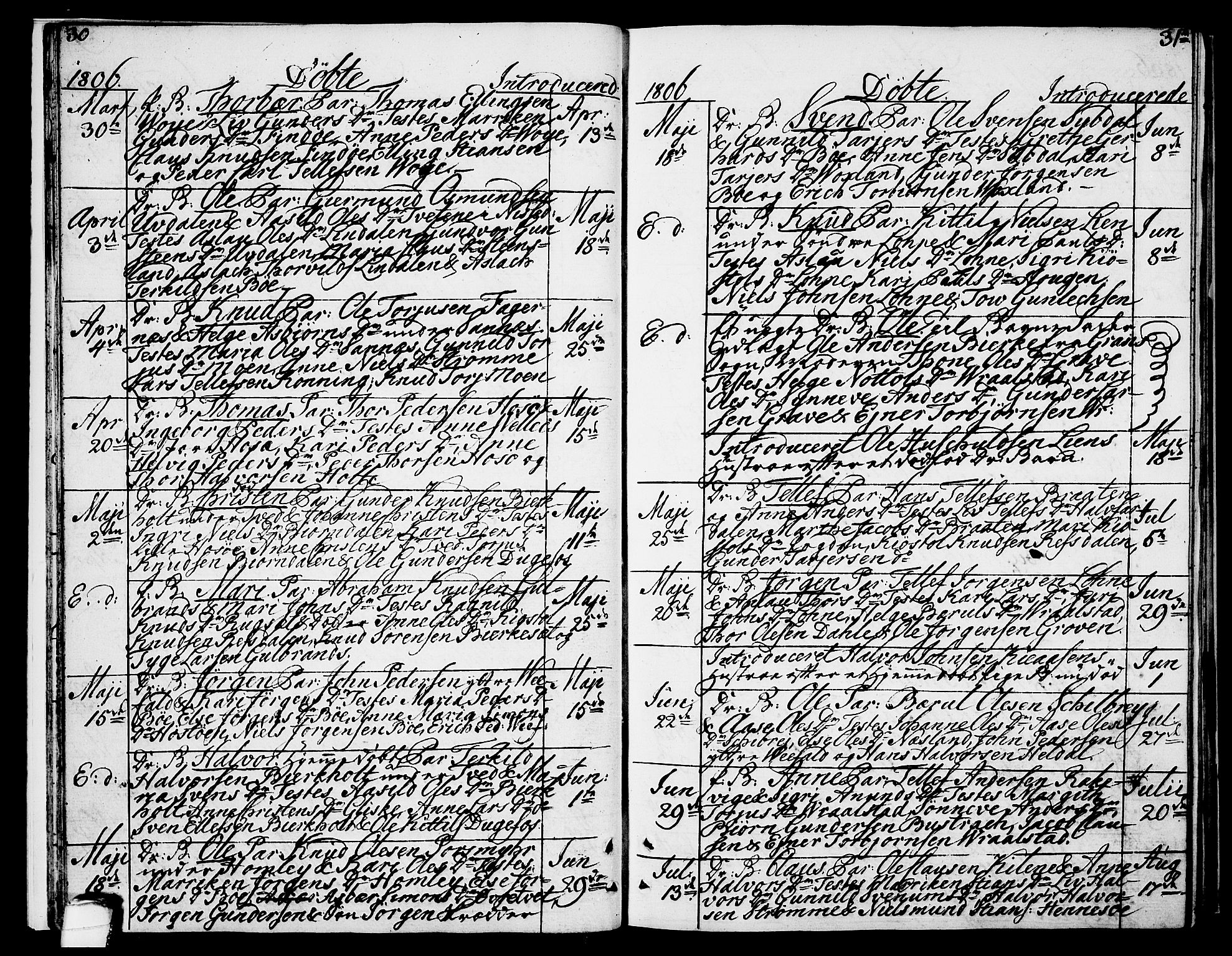 Drangedal kirkebøker, AV/SAKO-A-258/F/Fa/L0004: Parish register (official) no. 4, 1802-1814, p. 30-31