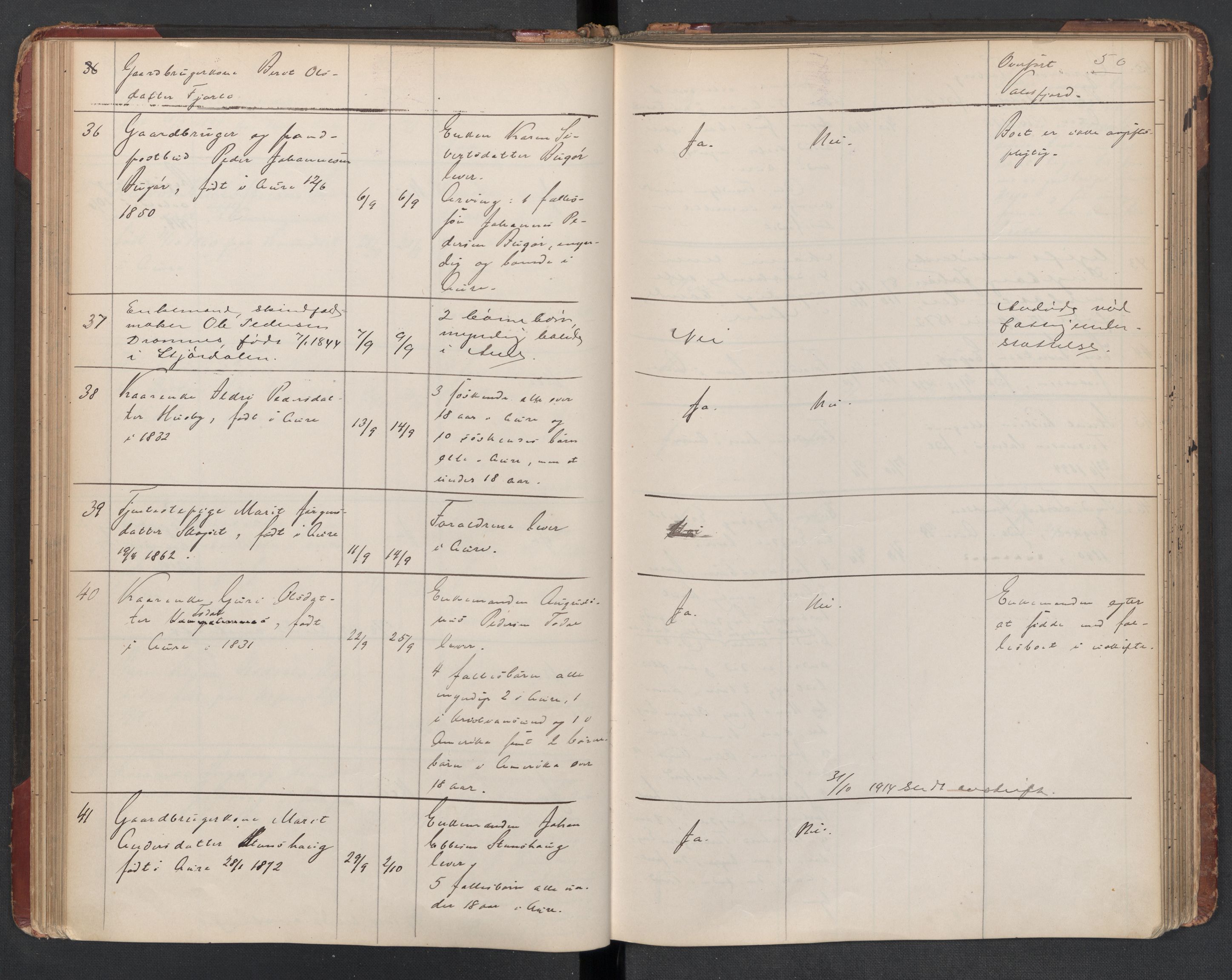 Aure lensmannskontor, AV/SAT-A-1088/1/02/L0003: 2.01.03 Dødsfallsprotokoll, 1906-1926, p. 50
