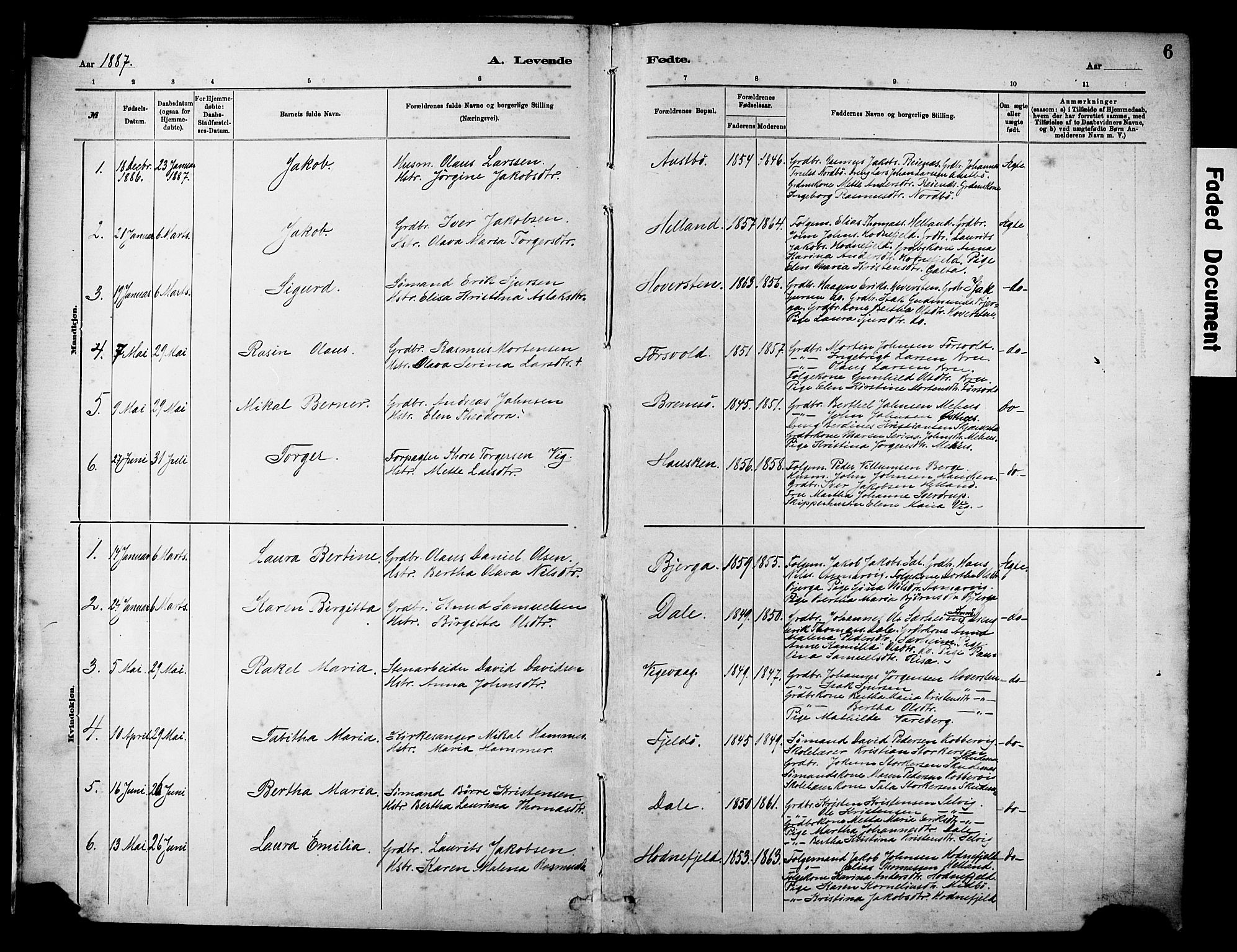 Rennesøy sokneprestkontor, AV/SAST-A -101827/H/Ha/Haa/L0012: Parish register (official) no. A 13, 1885-1917, p. 6