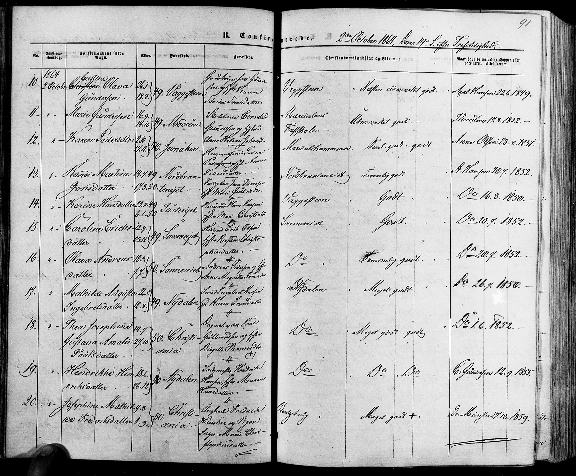 Vestre Aker prestekontor Kirkebøker, SAO/A-10025/F/Fa/L0005: Parish register (official) no. 5, 1859-1877, p. 91