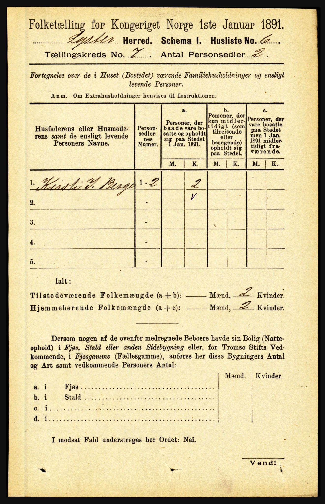 RA, 1891 census for 1426 Luster, 1891, p. 2605