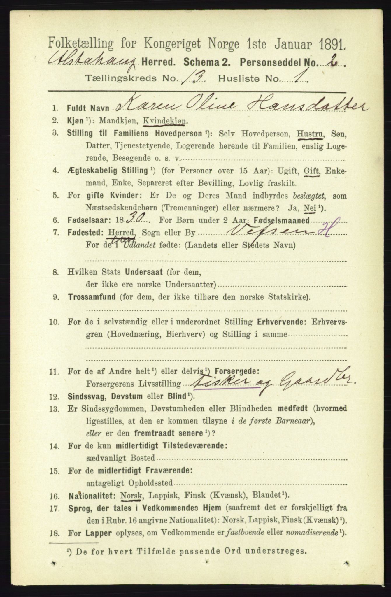 RA, 1891 census for 1820 Alstahaug, 1891, p. 4658