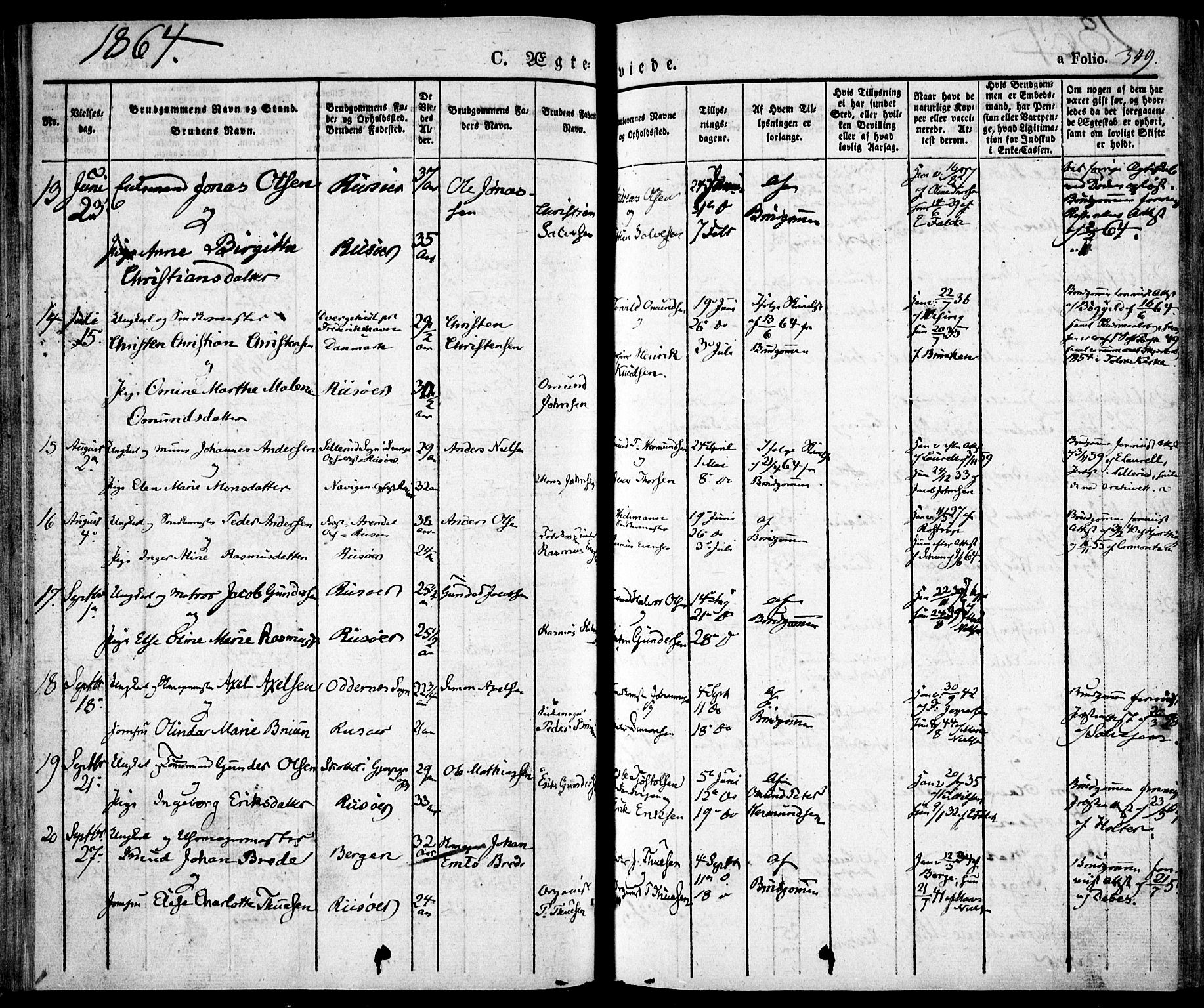 Risør sokneprestkontor, AV/SAK-1111-0035/F/Fa/L0003: Parish register (official) no. A 3, 1838-1864, p. 349