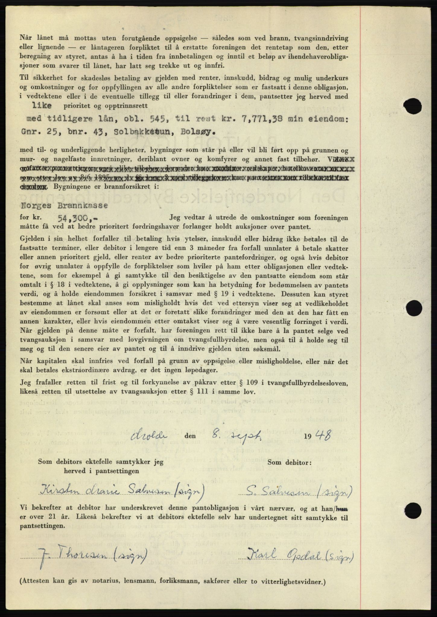 Romsdal sorenskriveri, AV/SAT-A-4149/1/2/2C: Mortgage book no. B4, 1948-1949, Diary no: : 2291/1948