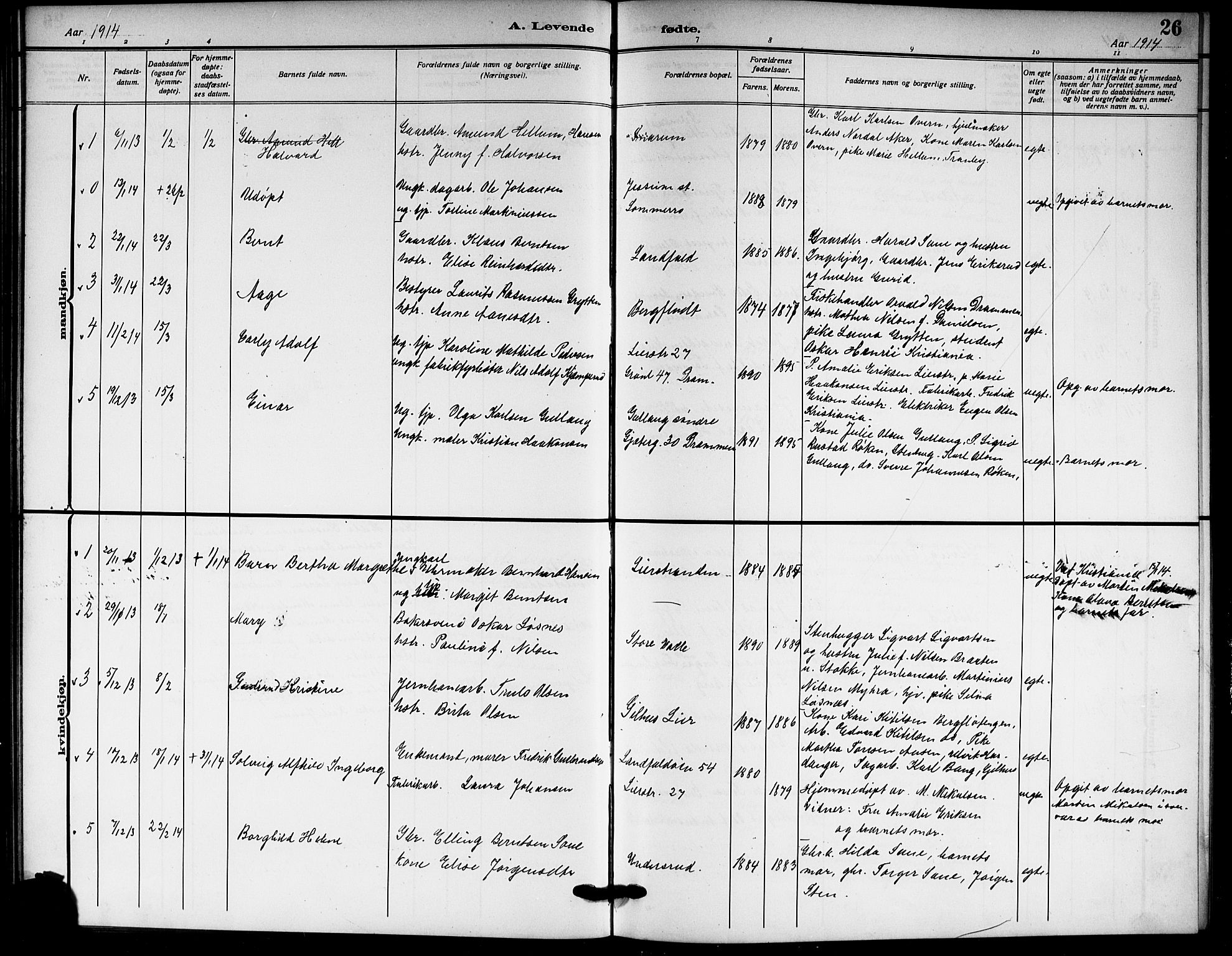 Lier kirkebøker, AV/SAKO-A-230/G/Gb/L0003: Parish register (copy) no. II 3, 1911-1919, p. 26