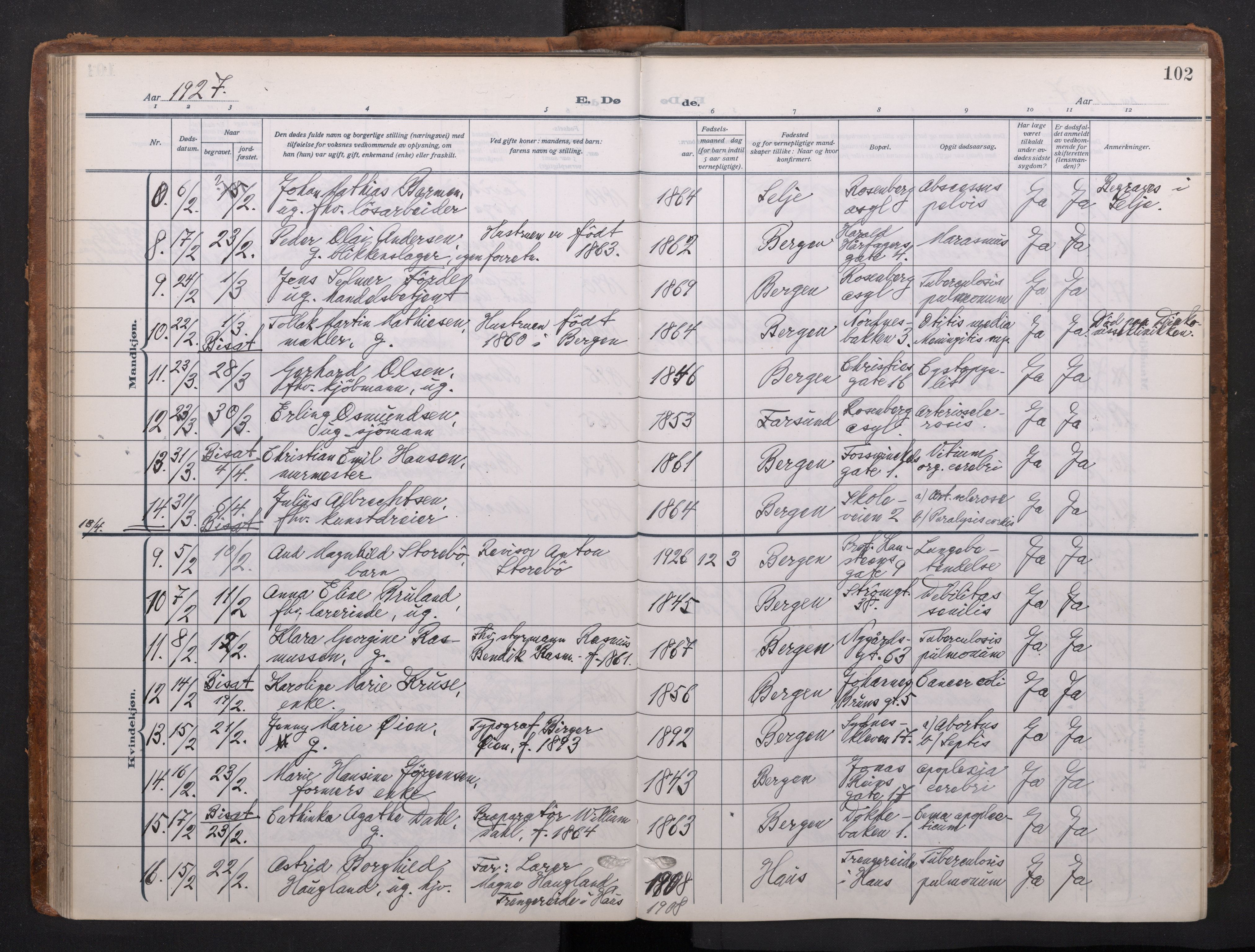 Johanneskirken sokneprestembete, AV/SAB-A-76001/H/Haa/L0020: Parish register (official) no. E 2, 1916-1951, p. 102