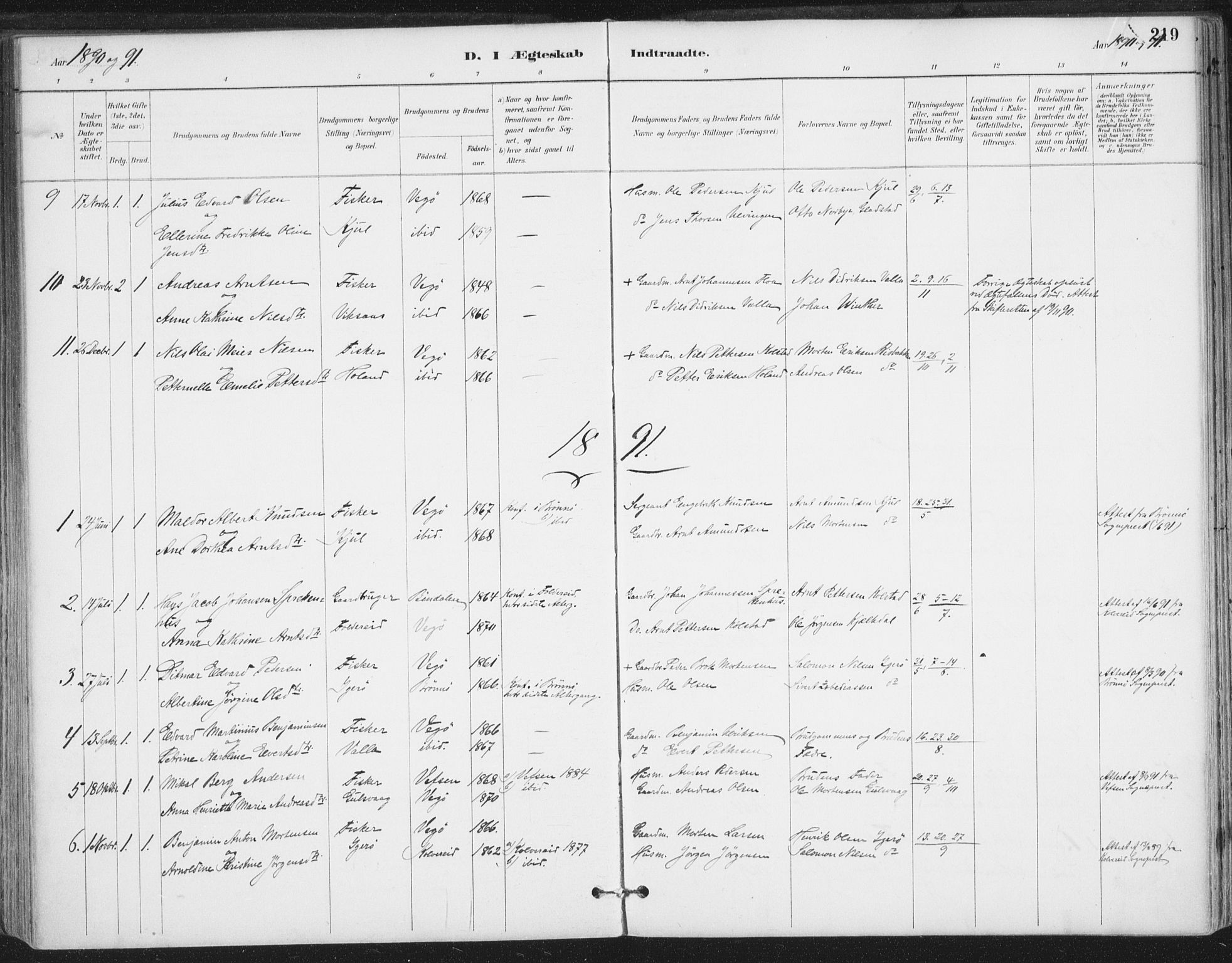 Ministerialprotokoller, klokkerbøker og fødselsregistre - Nordland, AV/SAT-A-1459/816/L0244: Parish register (official) no. 816A10, 1886-1903, p. 219