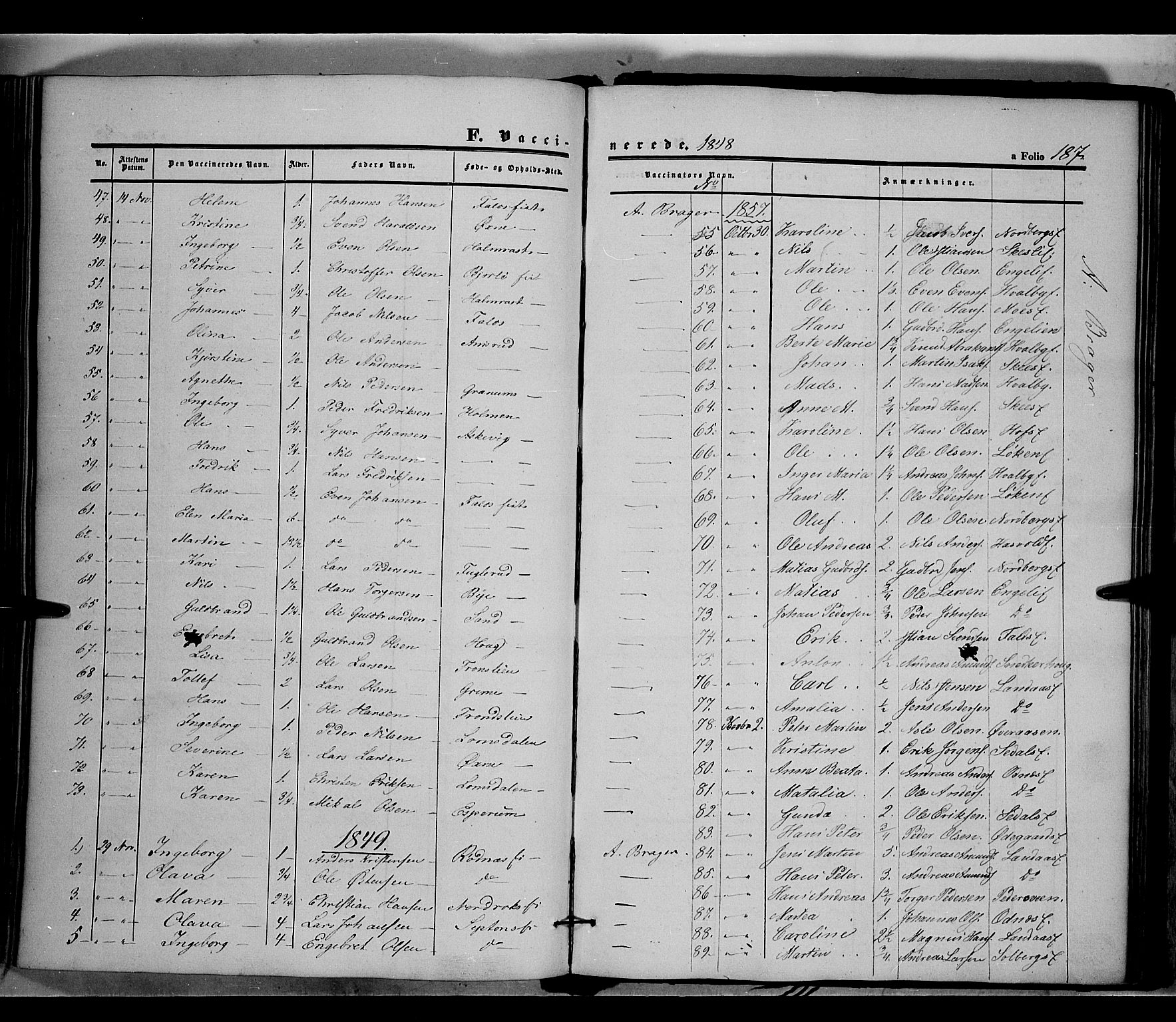 Land prestekontor, SAH/PREST-120/H/Ha/Haa/L0009: Parish register (official) no. 9, 1847-1859, p. 187