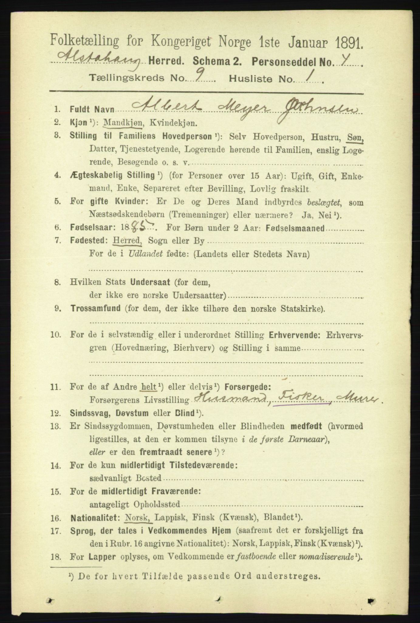 RA, 1891 census for 1820 Alstahaug, 1891, p. 3242