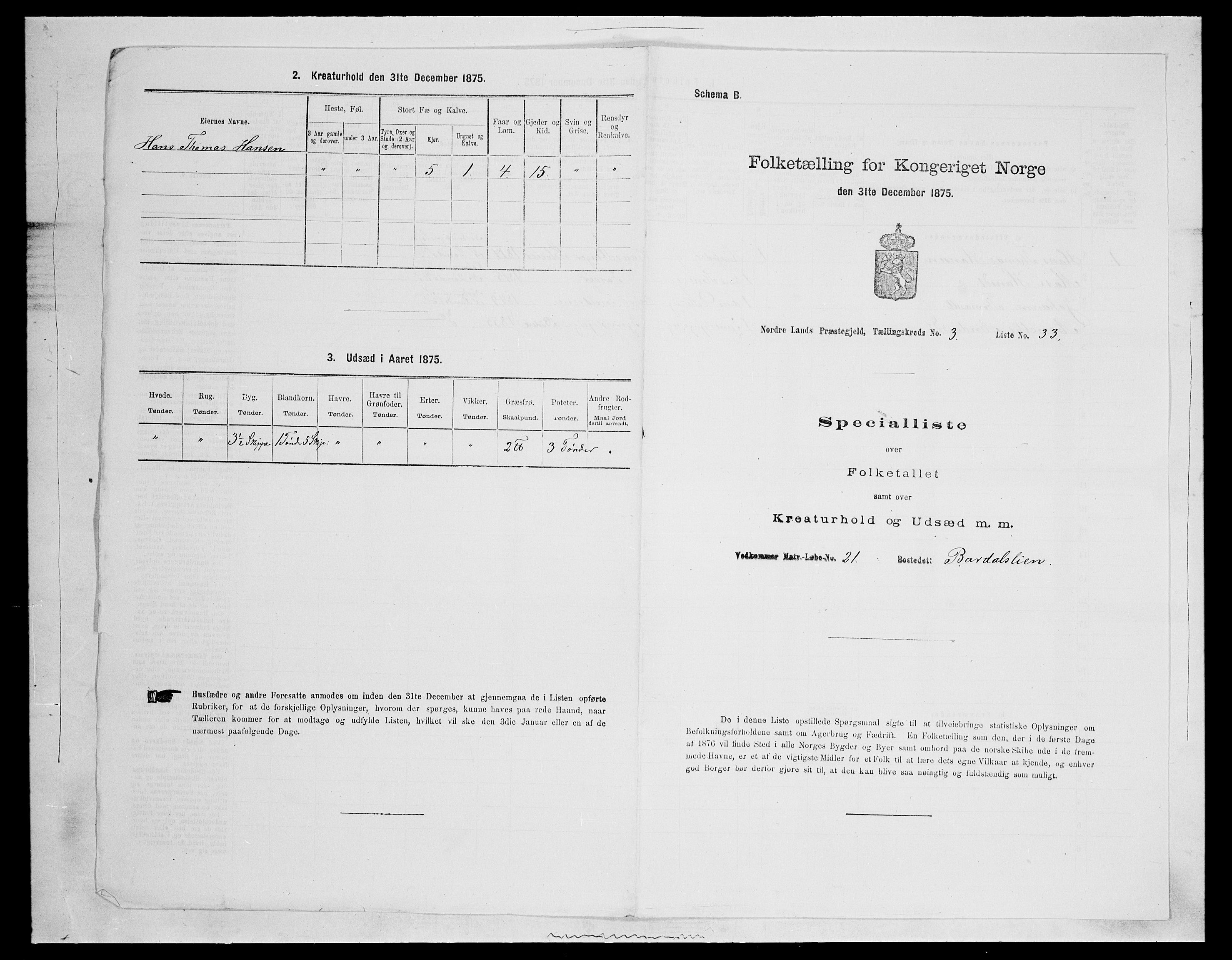 SAH, 1875 census for 0538P Nordre Land, 1875, p. 548