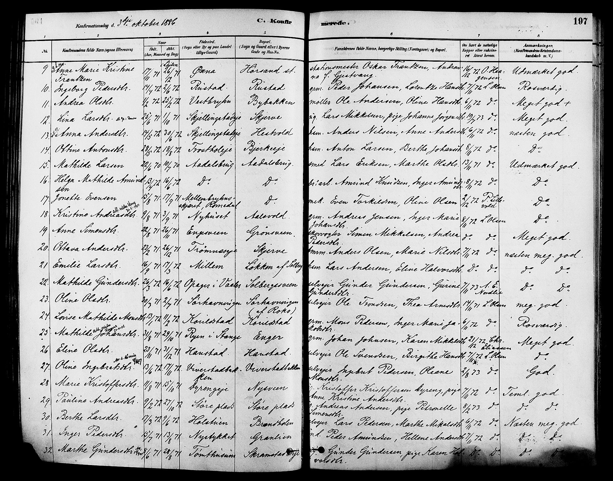 Løten prestekontor, AV/SAH-PREST-022/K/Ka/L0009: Parish register (official) no. 9, 1878-1891, p. 197