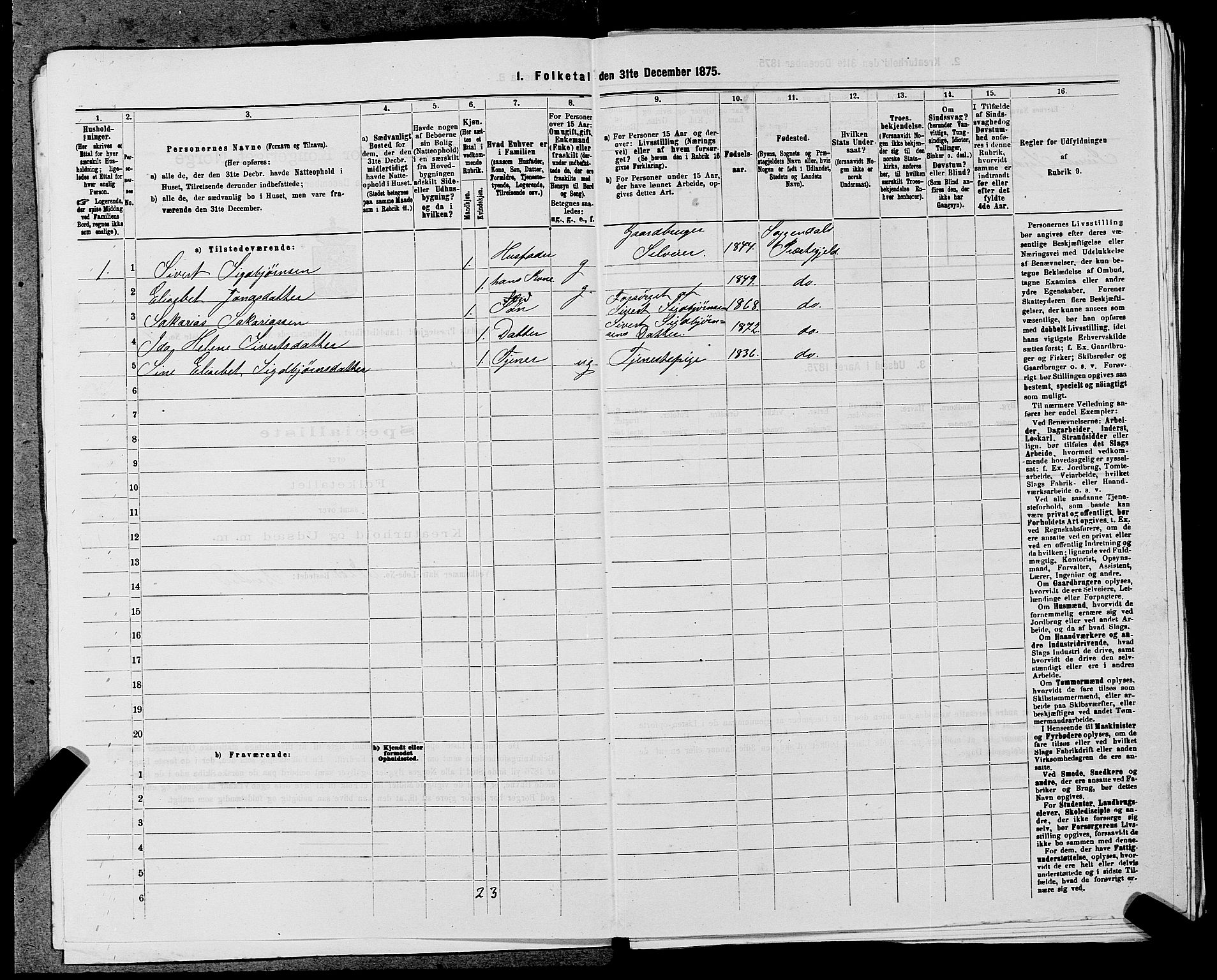 SAST, 1875 census for 1111L Sokndal/Sokndal, 1875, p. 721