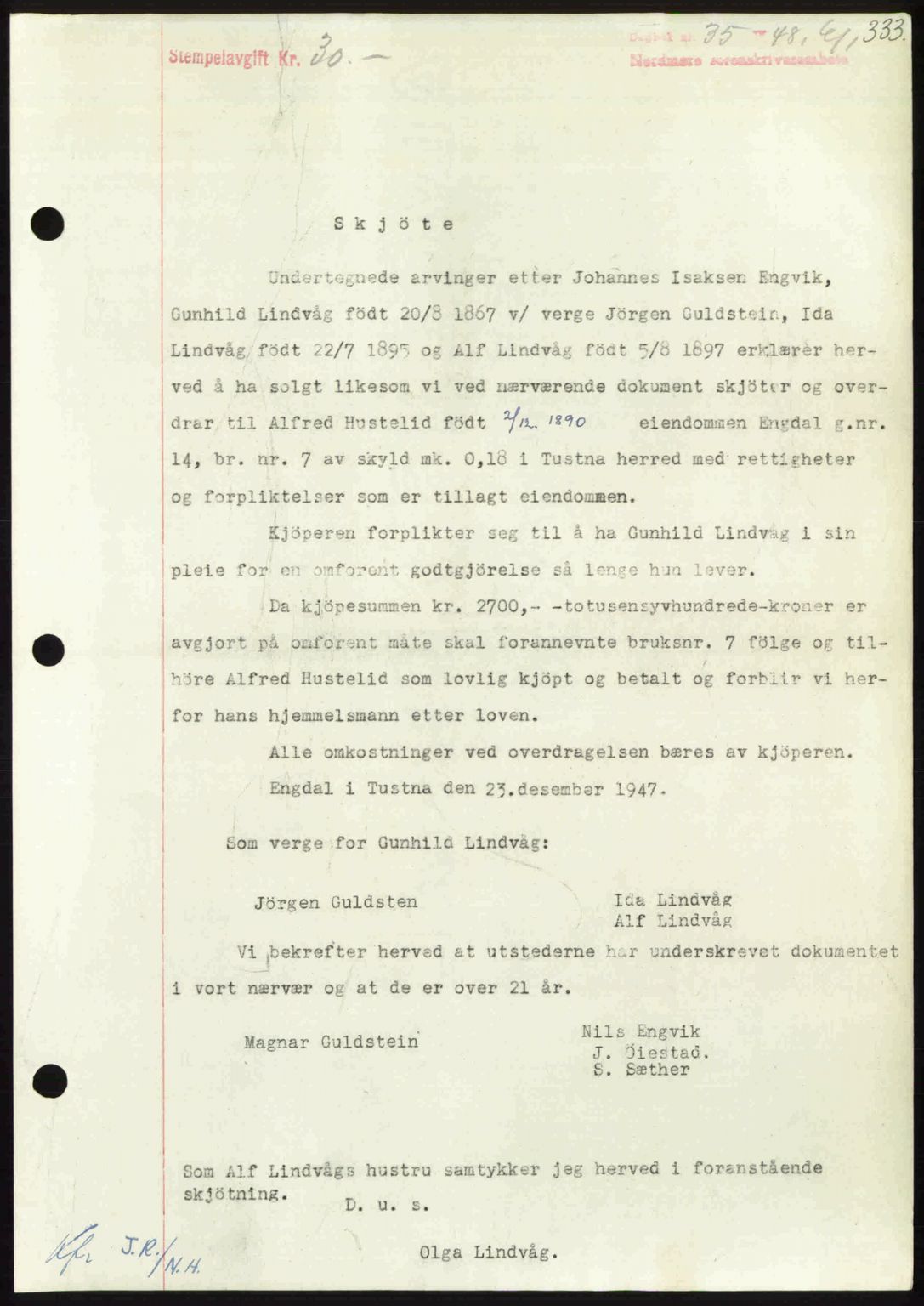 Nordmøre sorenskriveri, AV/SAT-A-4132/1/2/2Ca: Mortgage book no. A107, 1947-1948, Diary no: : 35/1948